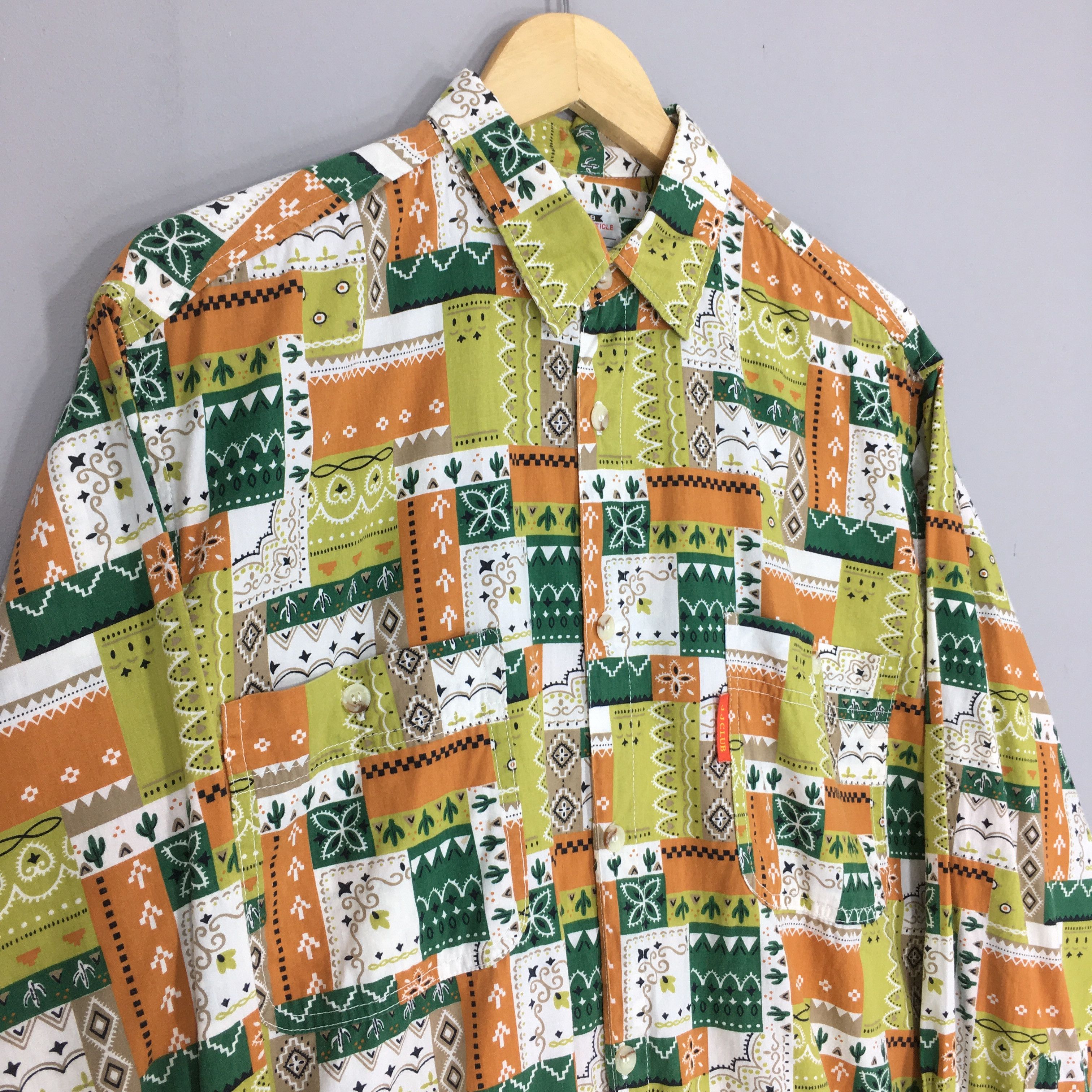 Japanese Brand Vintage Abstract Green Floral Casual Flannel Shirt Large Size US L / EU 52-54 / 3 - 3 Thumbnail