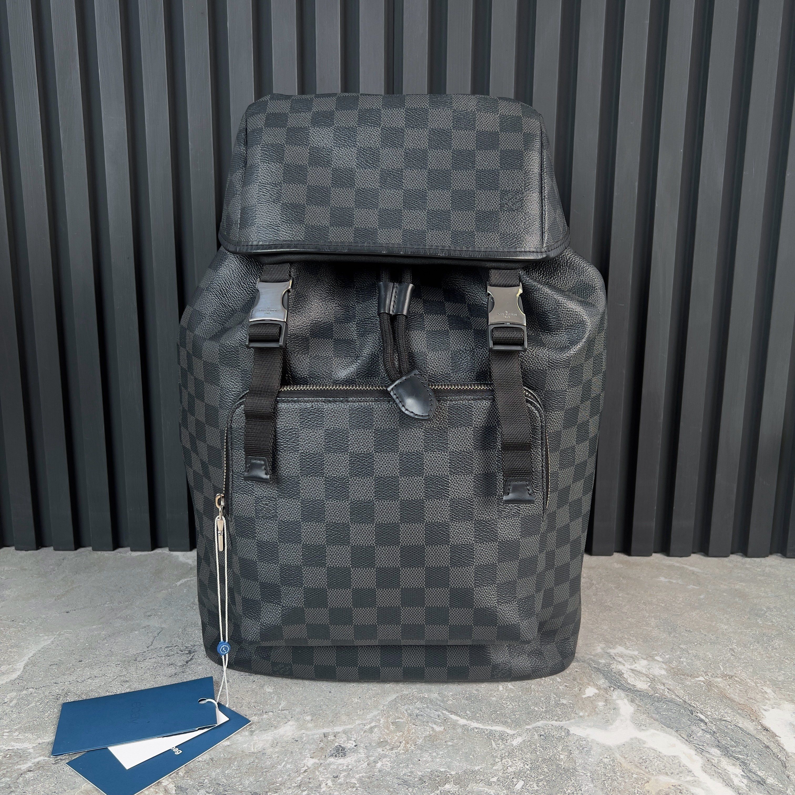 louis vuitton backpack zack Monogram Coated Canvas Brown drawstring closing Louis Vuitton Zack Backpack Graphite