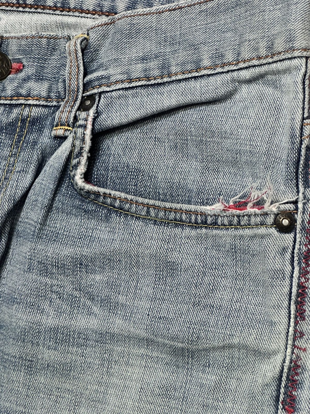Edwin EDWIN BTJ03 Straight Leg Distressed Japan Denim Faded Wash Size US 34 / EU 50 - 6 Thumbnail