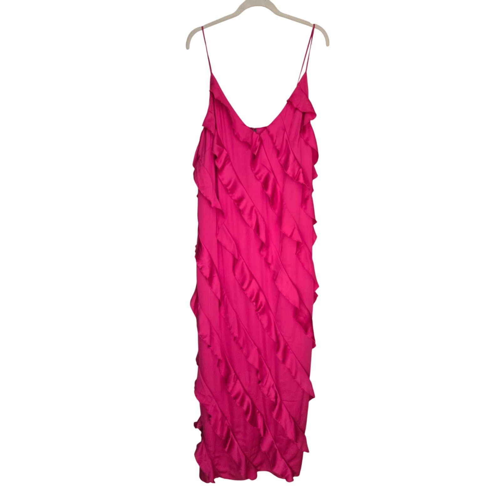 Anthropologie NWT Bias-Cut Ruffled Midi Dress $198 X-LARGE Pink V-neck Size XL / US 12-14 / IT 48-50 - 5 Thumbnail