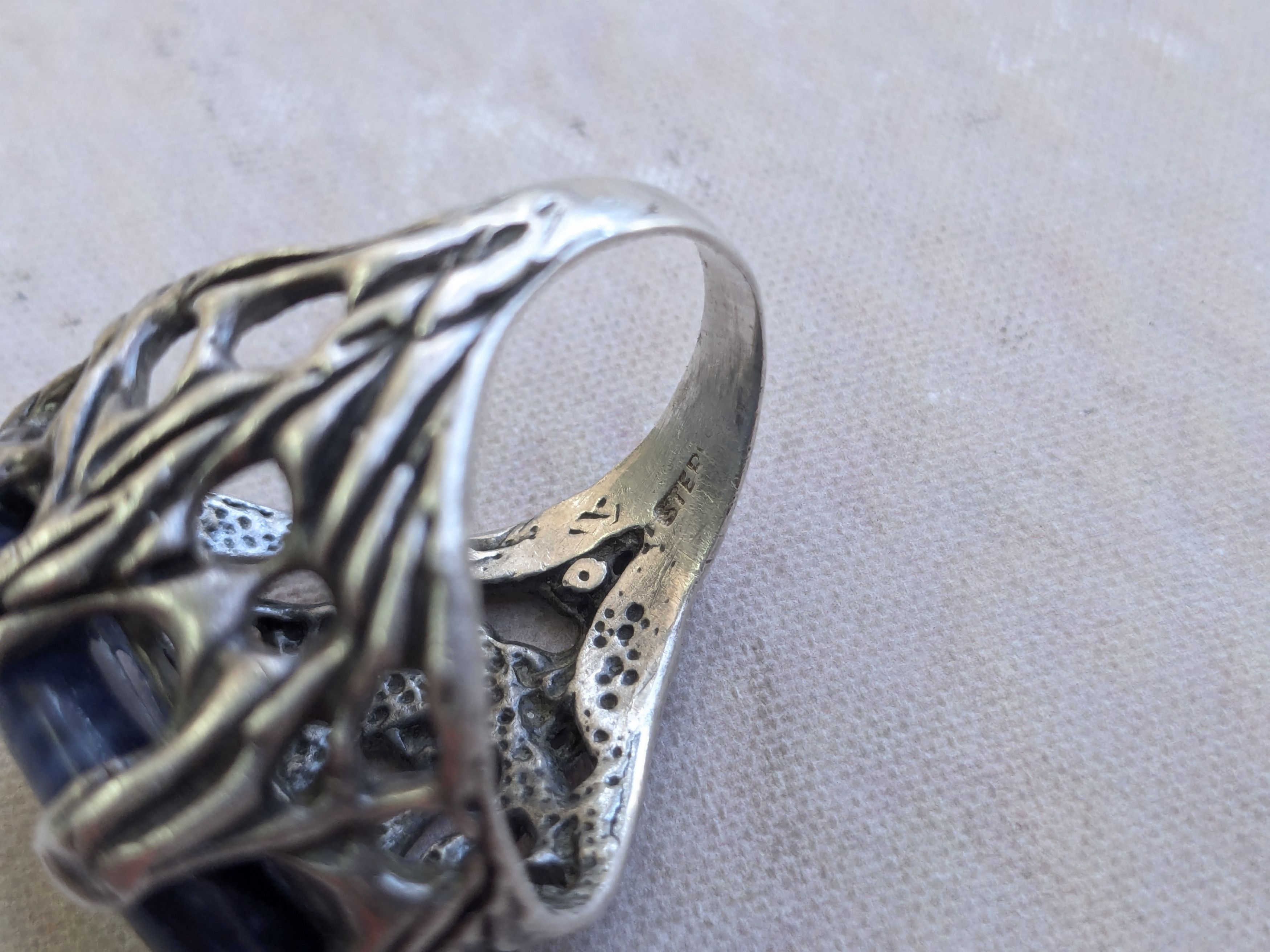 Vintage Vintage Sterling Silver Ring Blue Sodalite 11 Brutalist Size ONE SIZE - 10 Thumbnail