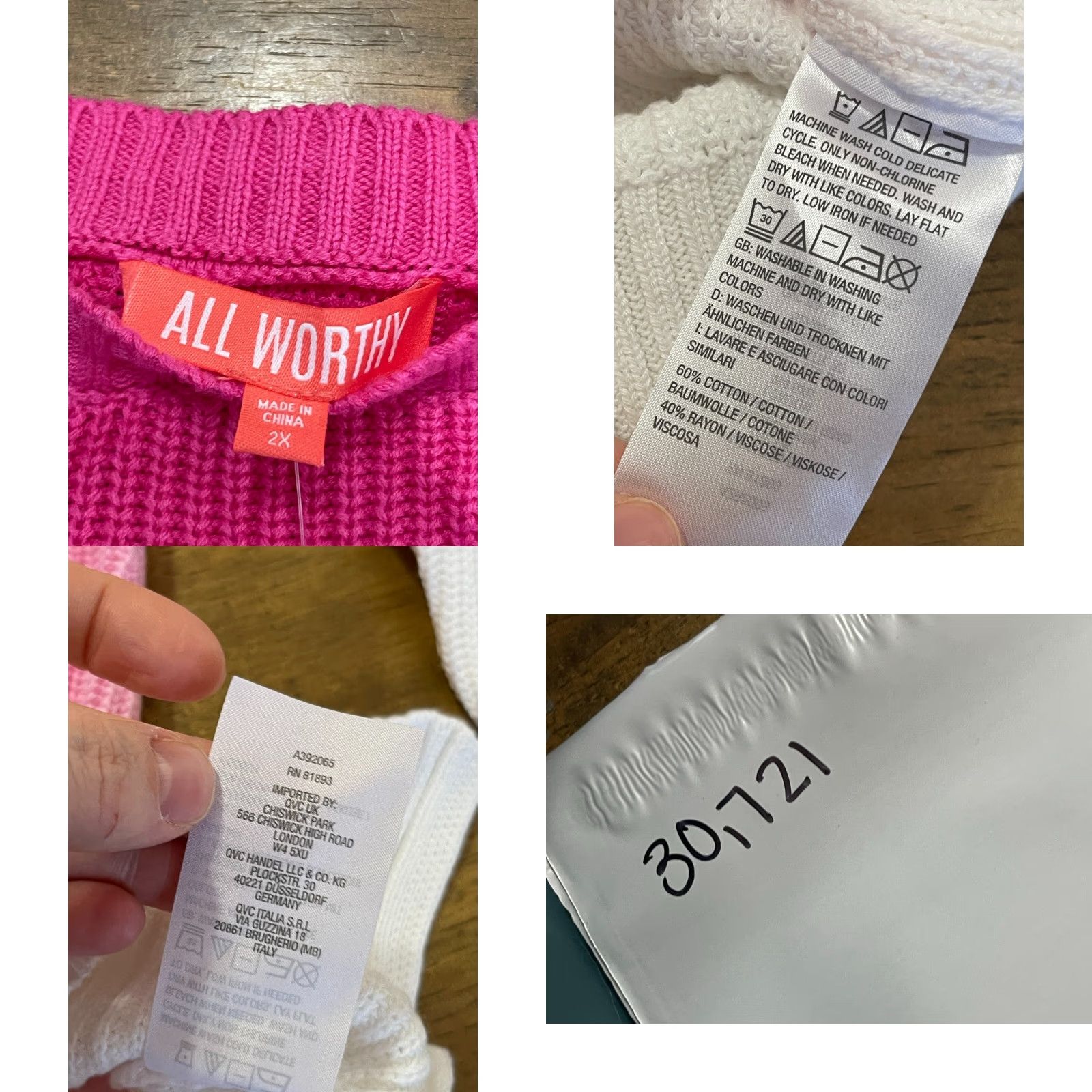 Vintage All Worthy Shirt Womens 2X Pink White Ombre Crew Neck Pullover Knit Sweater Size XXL / US 16-18 / IT 52-54 - 8 Thumbnail