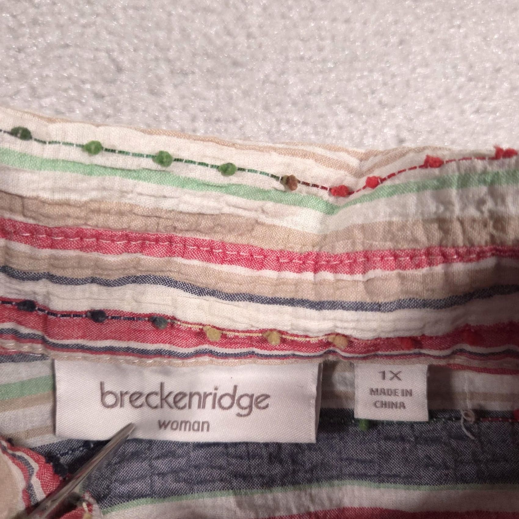 Vintage Breckenridge Shirt Womens 1X Multi Stripe Button Front Roll Tab 3/4 Sleeve Top Size XL / US 12-14 / IT 48-50 - 6 Thumbnail