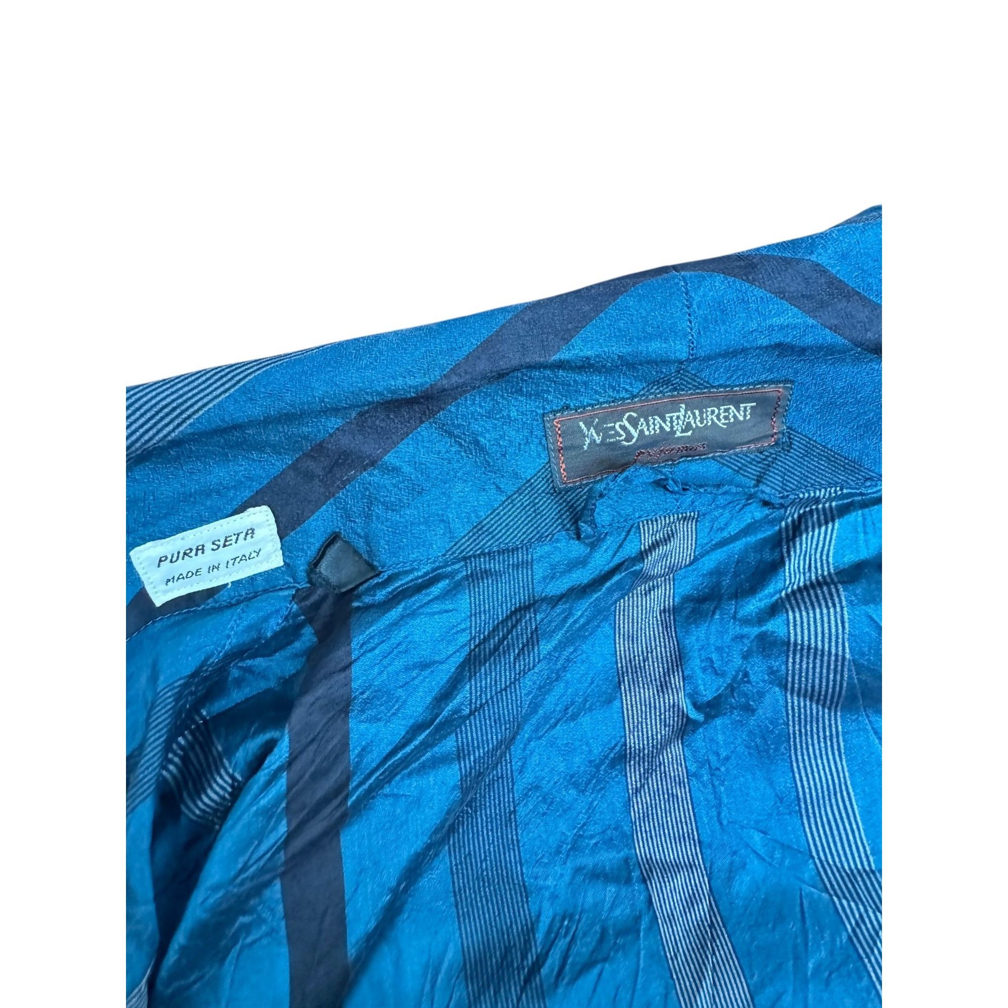 Yves Saint Laurent Vintage Navy Silk Striped Trench Coat Size US L / EU 52-54 / 3 - 4 Thumbnail