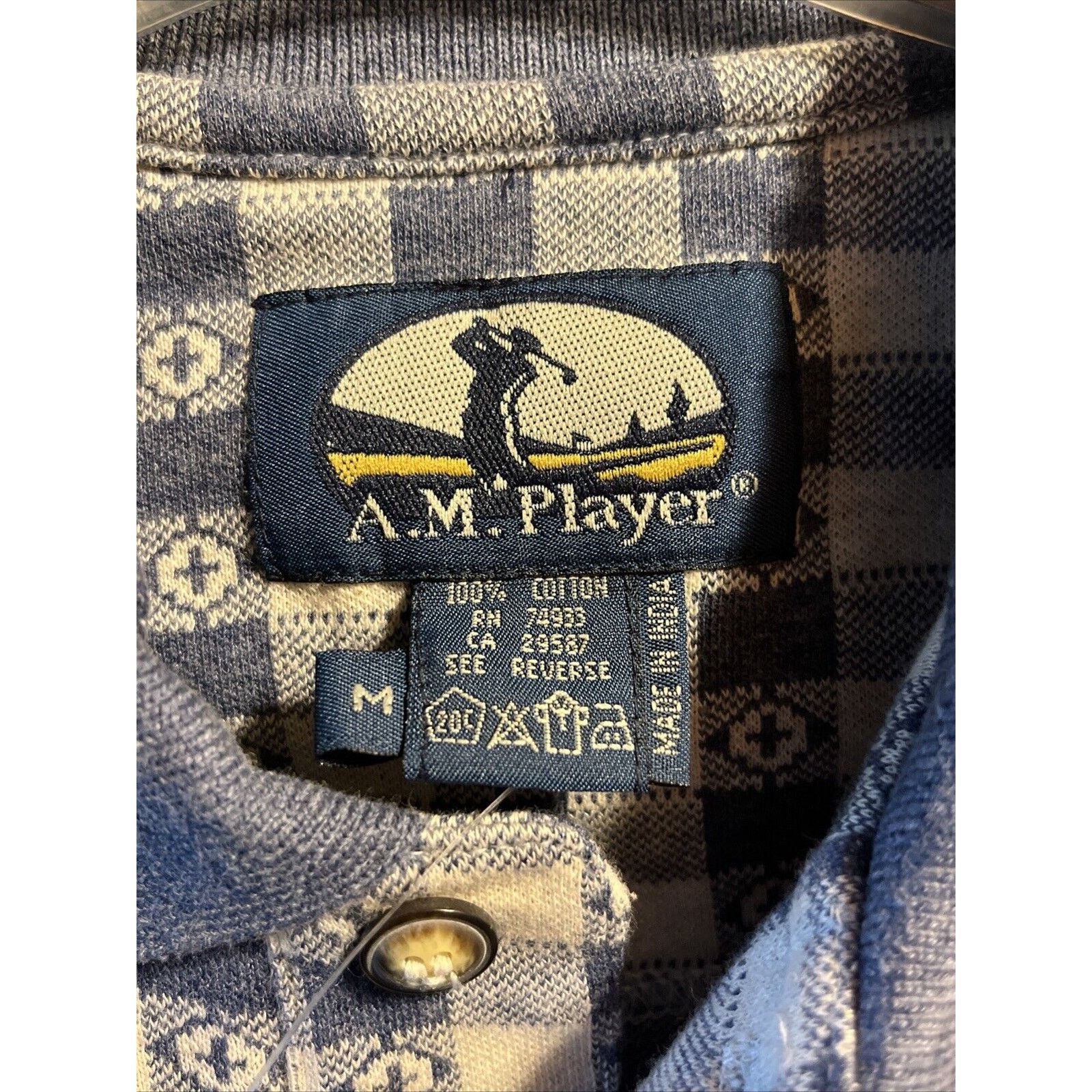 Other A.M. Player Men’s M White Blue Geometric Golf SS Polo Shirt Size US M / EU 48-50 / 2 - 3 Thumbnail