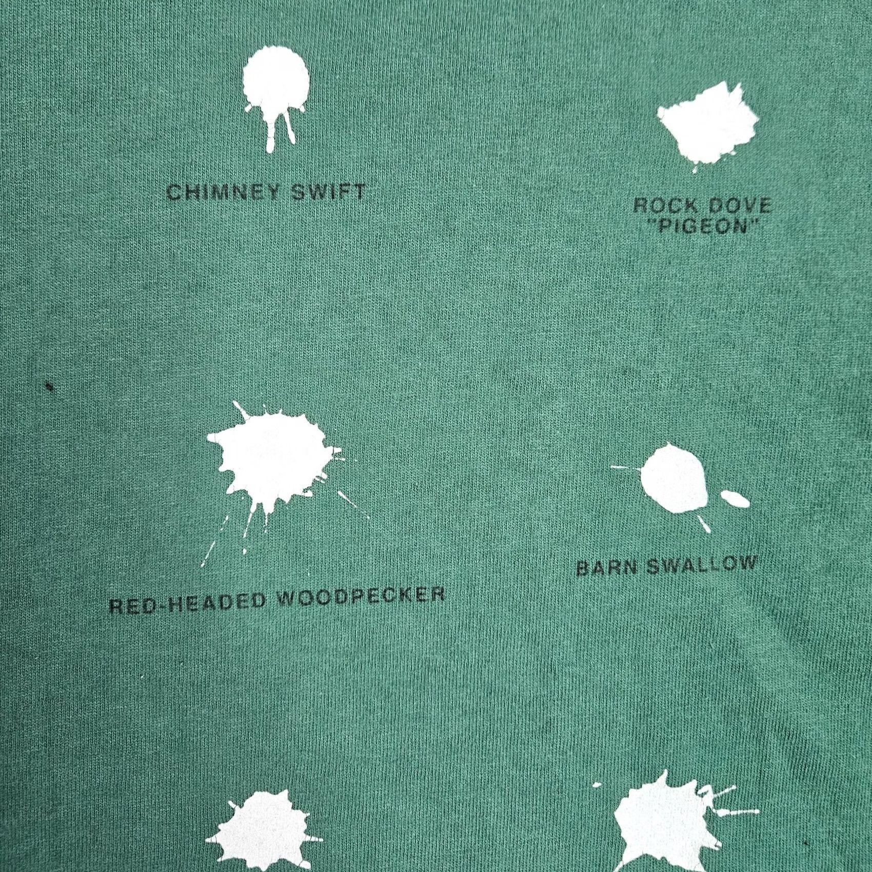 Vintage Oneita VTG 90s Bird Poop Graphic Short Sleeve Tee Men's XL Size Regular Green Cotton T-Shirt Size US 31 - 3 Thumbnail