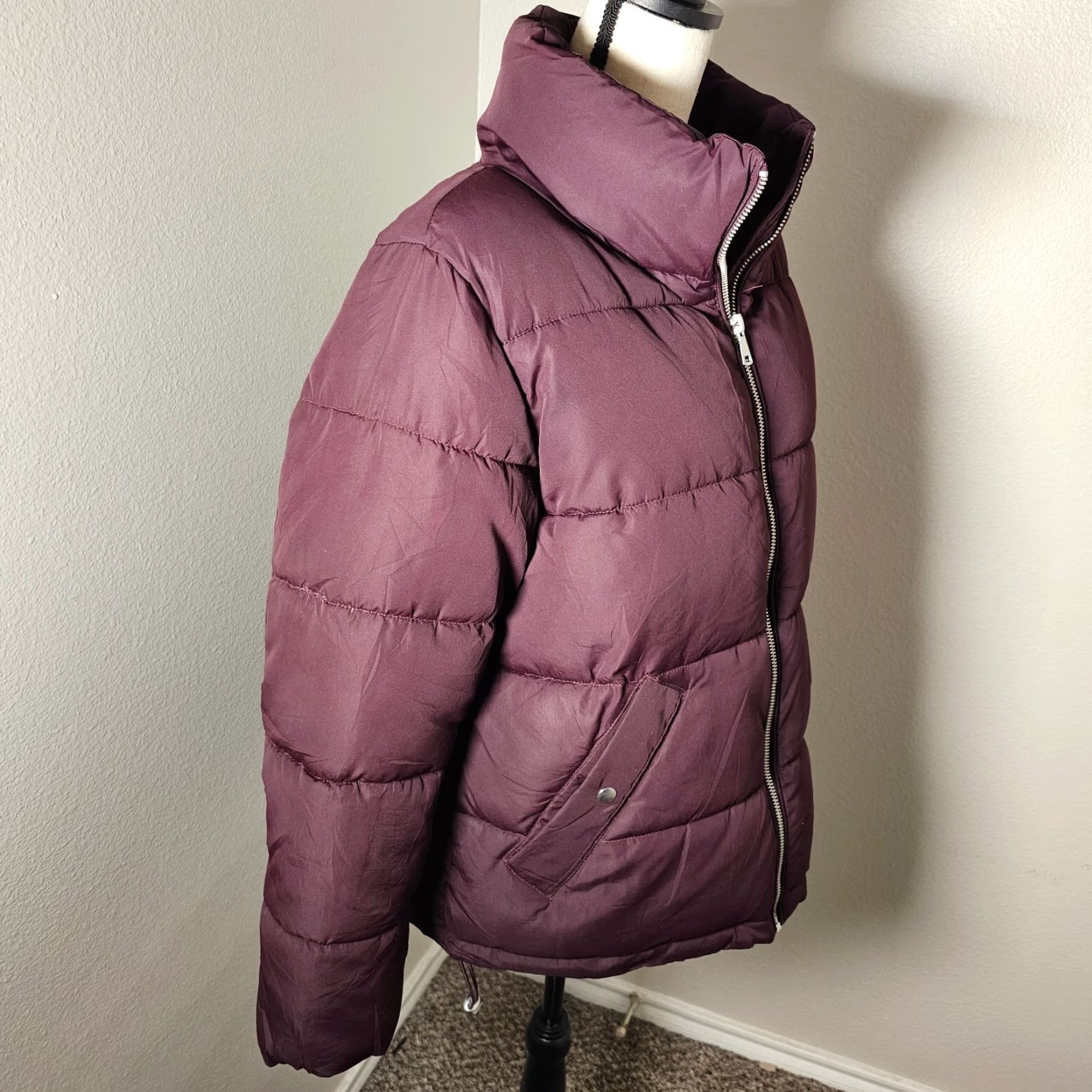 H&M H&M Jacket Women's Size S Padded Puffer Wine Red Winter Coat Streetwear Casual Warm Zip Size S / US 4 / IT 40 - 5 Thumbnail