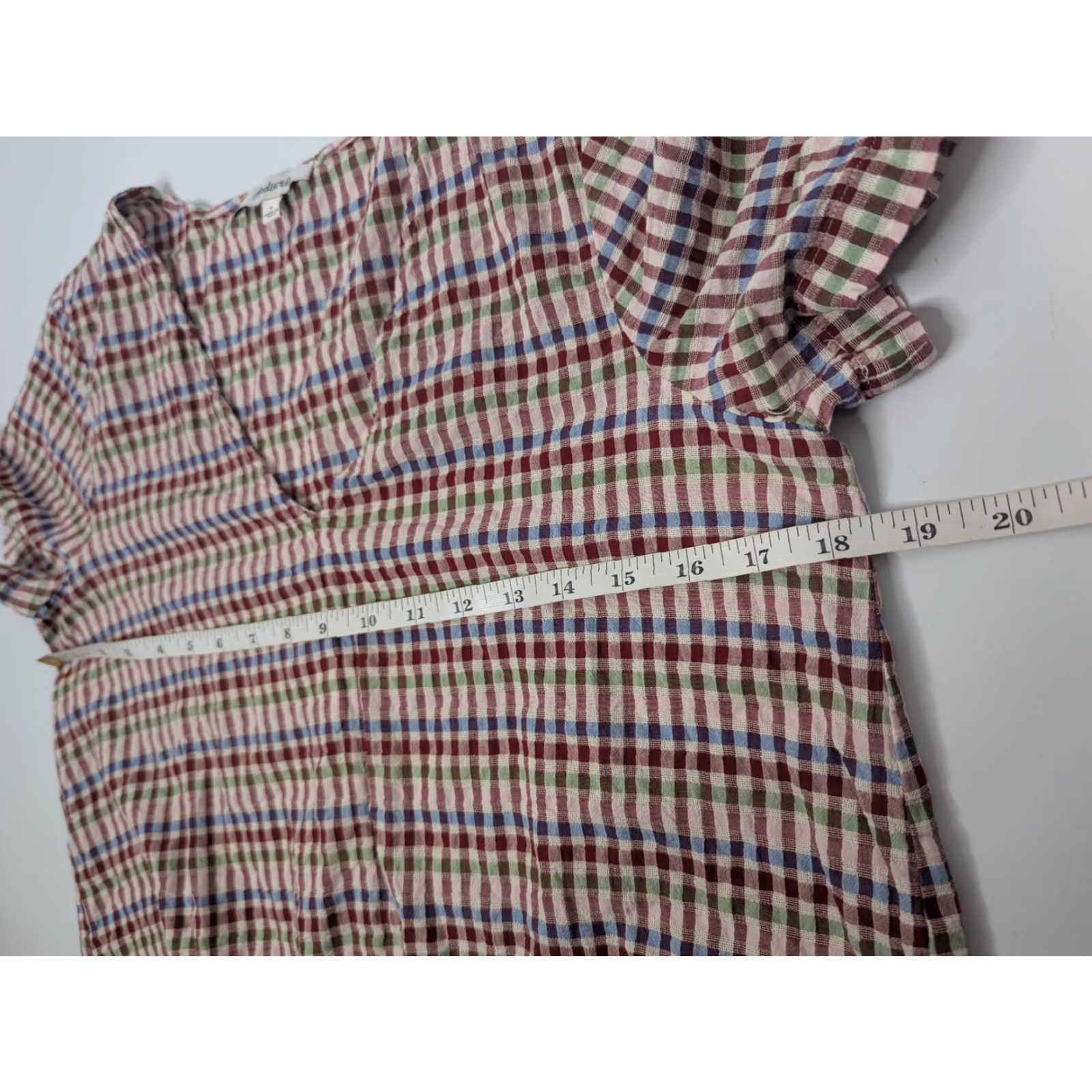 Madewell Madewell Blouse Shirt Short Sleeve V-Neck Tie Front Top Size S Multicolor Gingham Print 100% Cotton L8477 Size S / US 4 / IT 40 - 5 Thumbnail