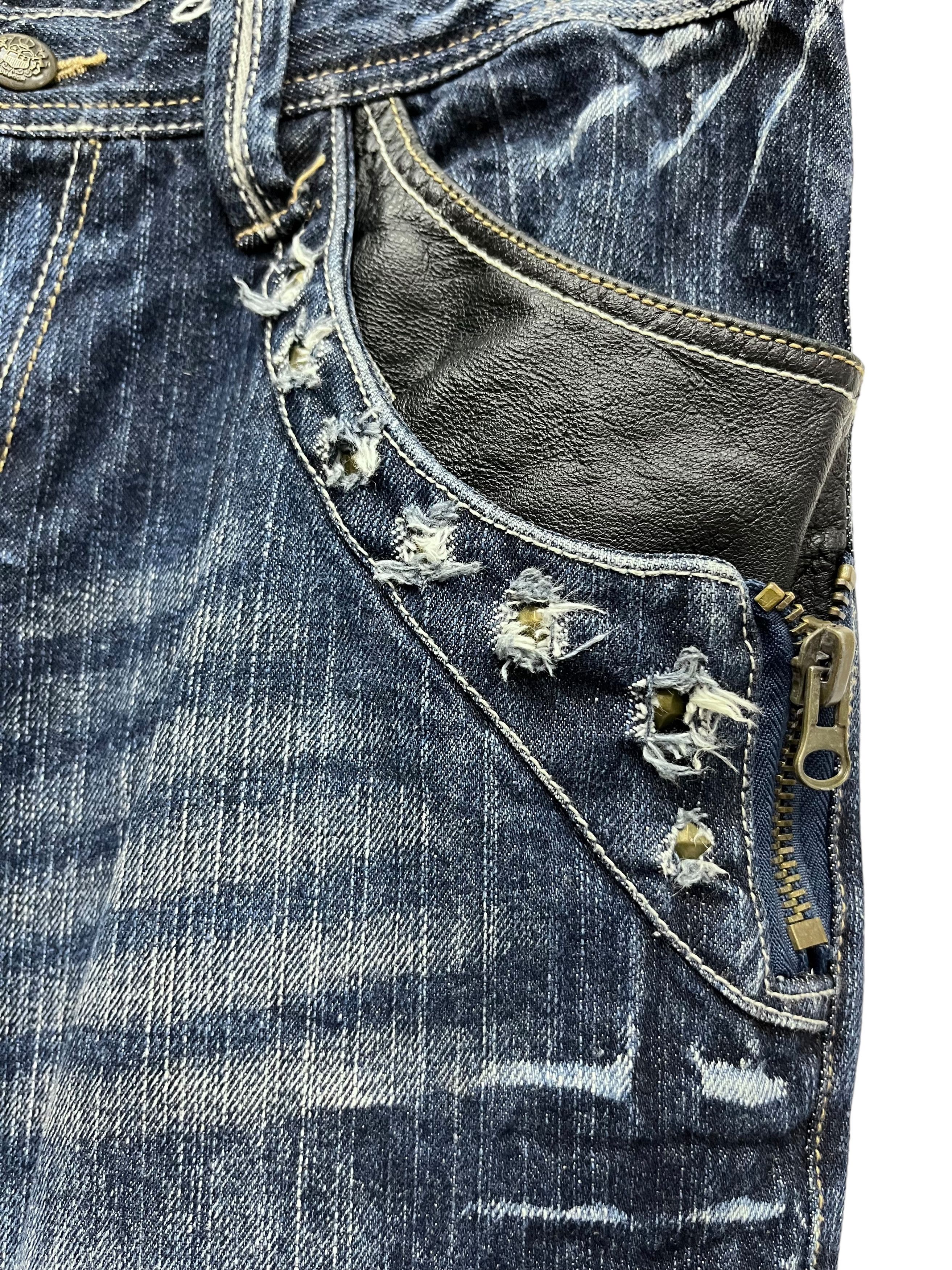 Seditionaries FYE🔥Vtg 90’s TRIXY Punk Studded Acid Wash Blue Flare Denim Size US 33 - 10 Thumbnail