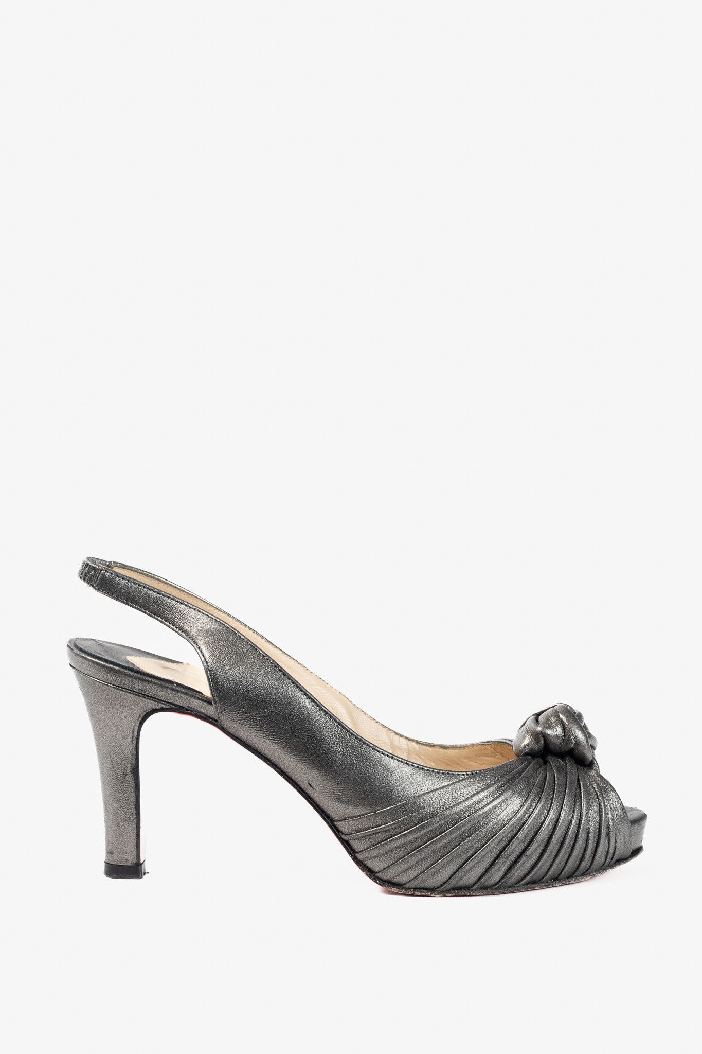 Christian Louboutin Christian Louboutin Metallic Grey Knotted Slingback Sandals Size US 6.5 / IT 36.5 - 1 Thumbnail