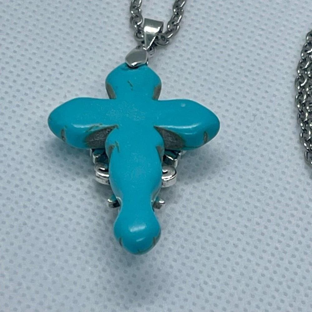 Other Turquoise Stone Cross Pendant Necklace Womens Casual Size ONE SIZE - 4 Thumbnail