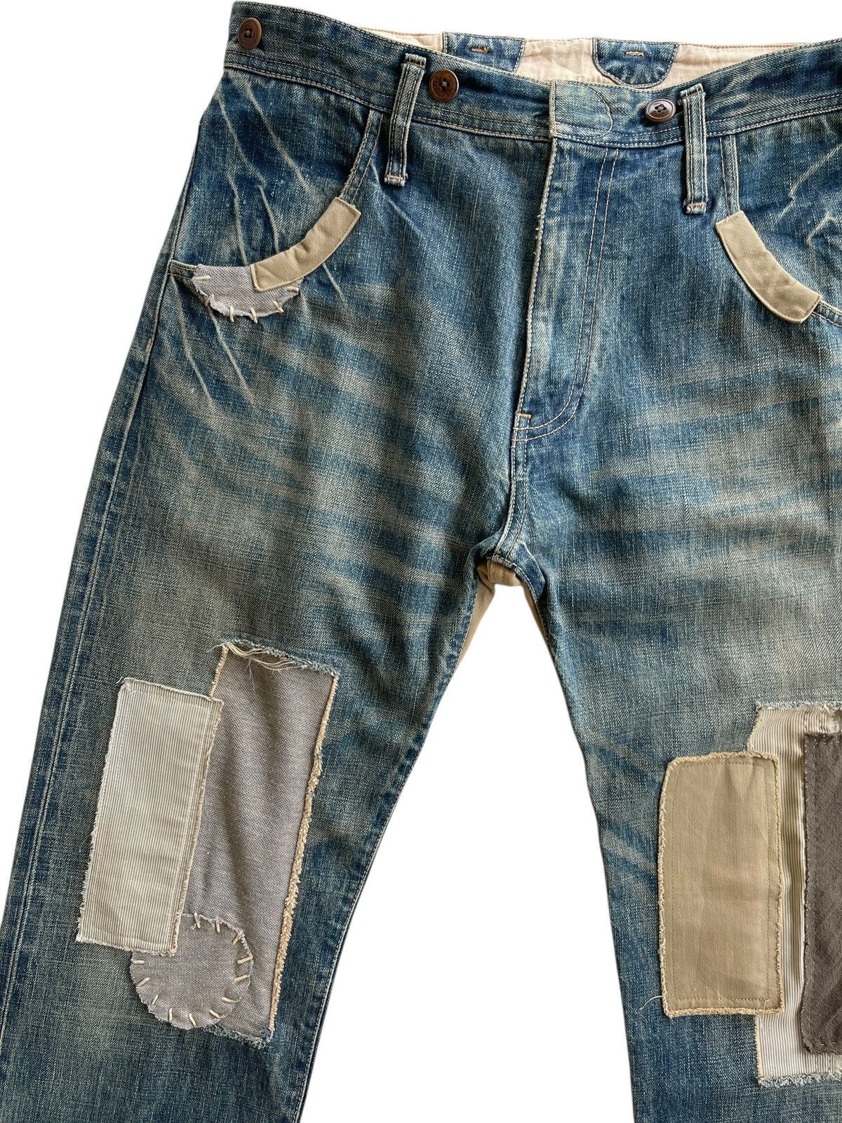 Vintage R.Newbold Old & New Selvedge Buckle Patchwork Limited Denim Size US 31 - 6 Thumbnail