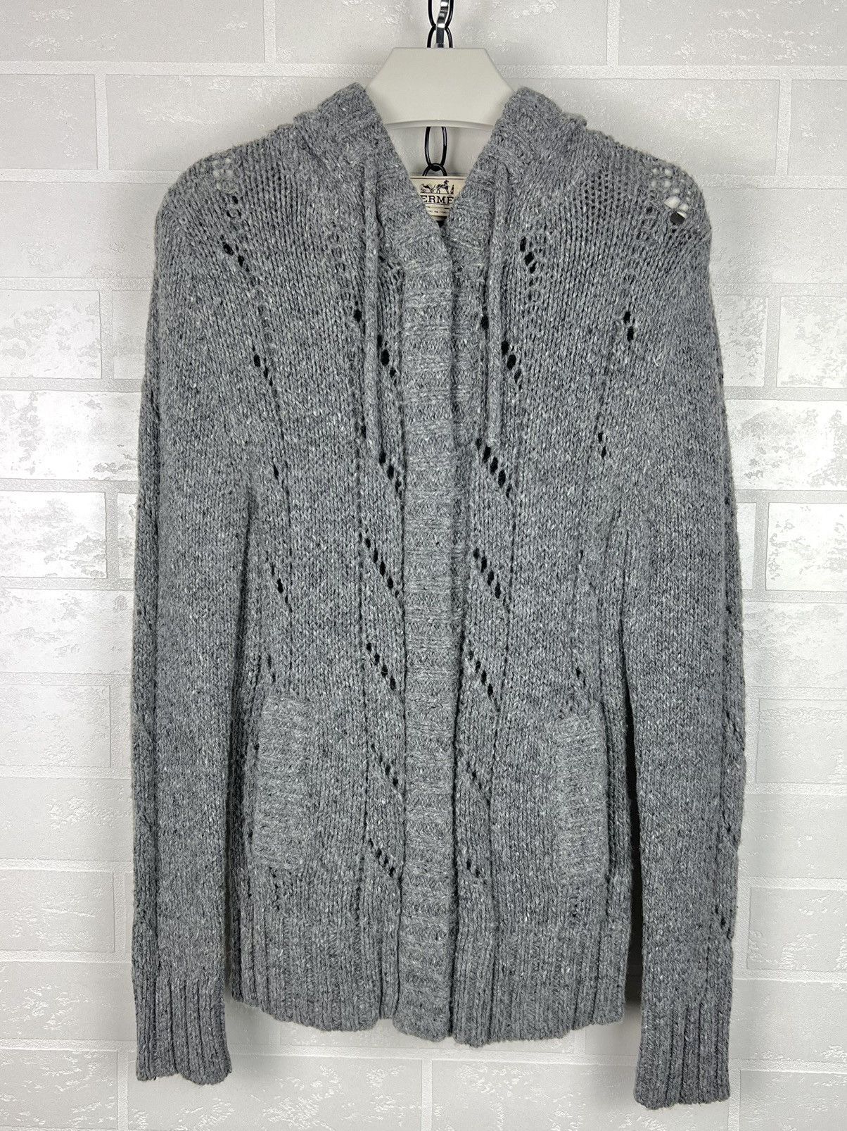 Hermes HERMES Sweater Hooded Wool Knit Mesh Pockets Gray Women's Size M / US 6-8 / IT 42-44 - 1 Thumbnail