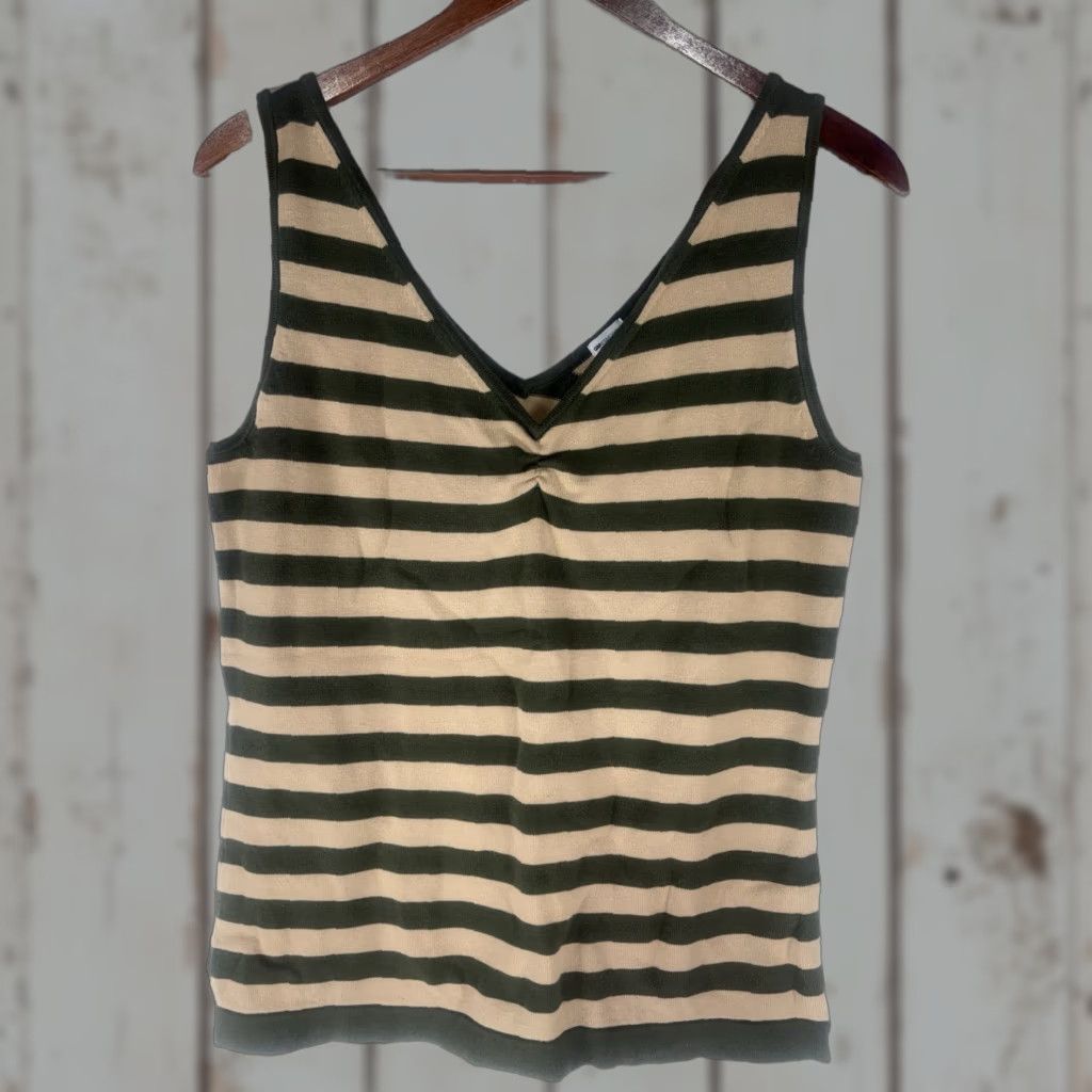 Gap Vintage Gap Green Beige Striped V-Neck Sleeveless Cotton Spandex Blouse Womens Size M Size M / US 6-8 / IT 42-44 - 1 Thumbnail