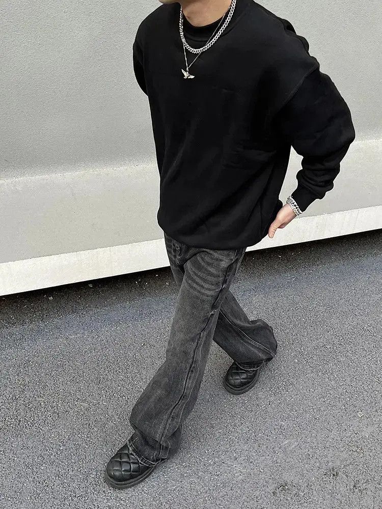 Japanese Brand × Jean Straight fit loose black micro flared jeans Size US 29 - 2 Thumbnail