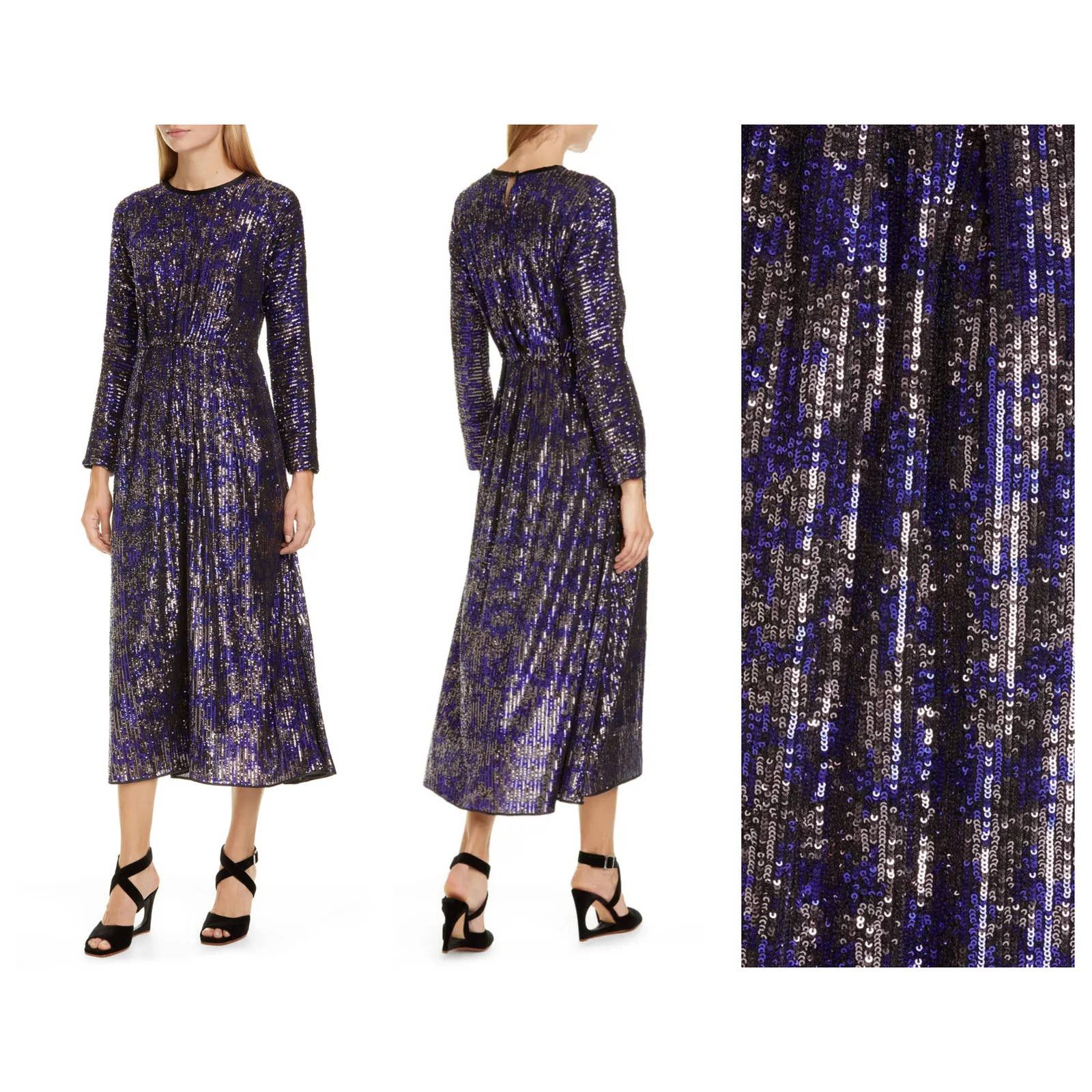 image of Rachel Comey Astraea Sequin Long Sleeve Midi Dress (4) in Purple, Women's (Size Small)