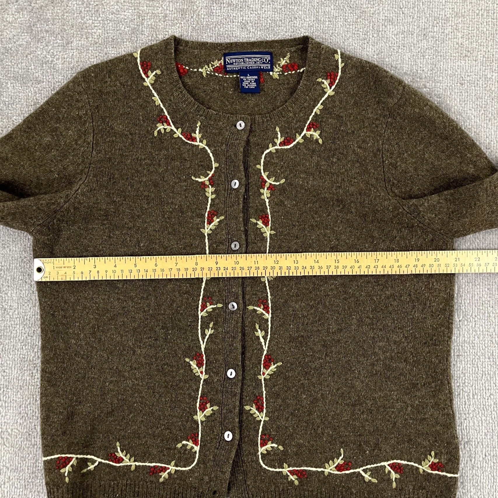 Vintage Newton Trading Cardigan Women Large Brown 100% Wool Floral Knit Button Preppy Classic Women's Size L / US 10 / IT 46 - 4 Thumbnail