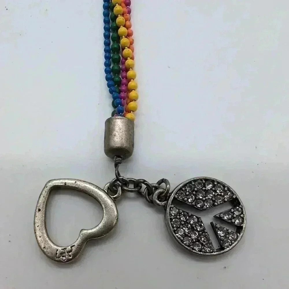 Vintage Rainbow Beaded Heart and Peace Sign Bracelet Size ONE SIZE - 2 Thumbnail