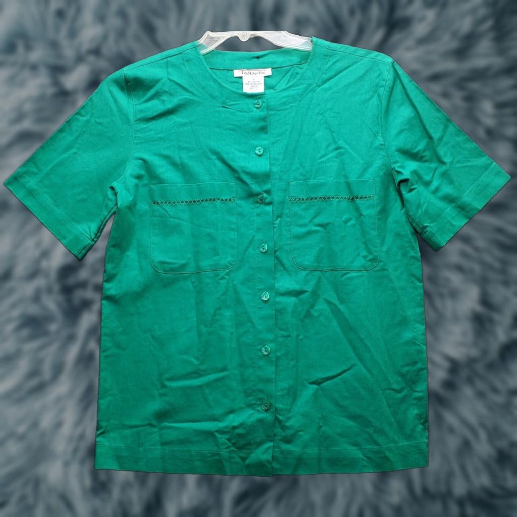 Talbots Talbots Blouse Womens Size 8 Green Linen Blend Short Sleeve Button Front Top Size M / US 6-8 / IT 42-44 - 1 Thumbnail