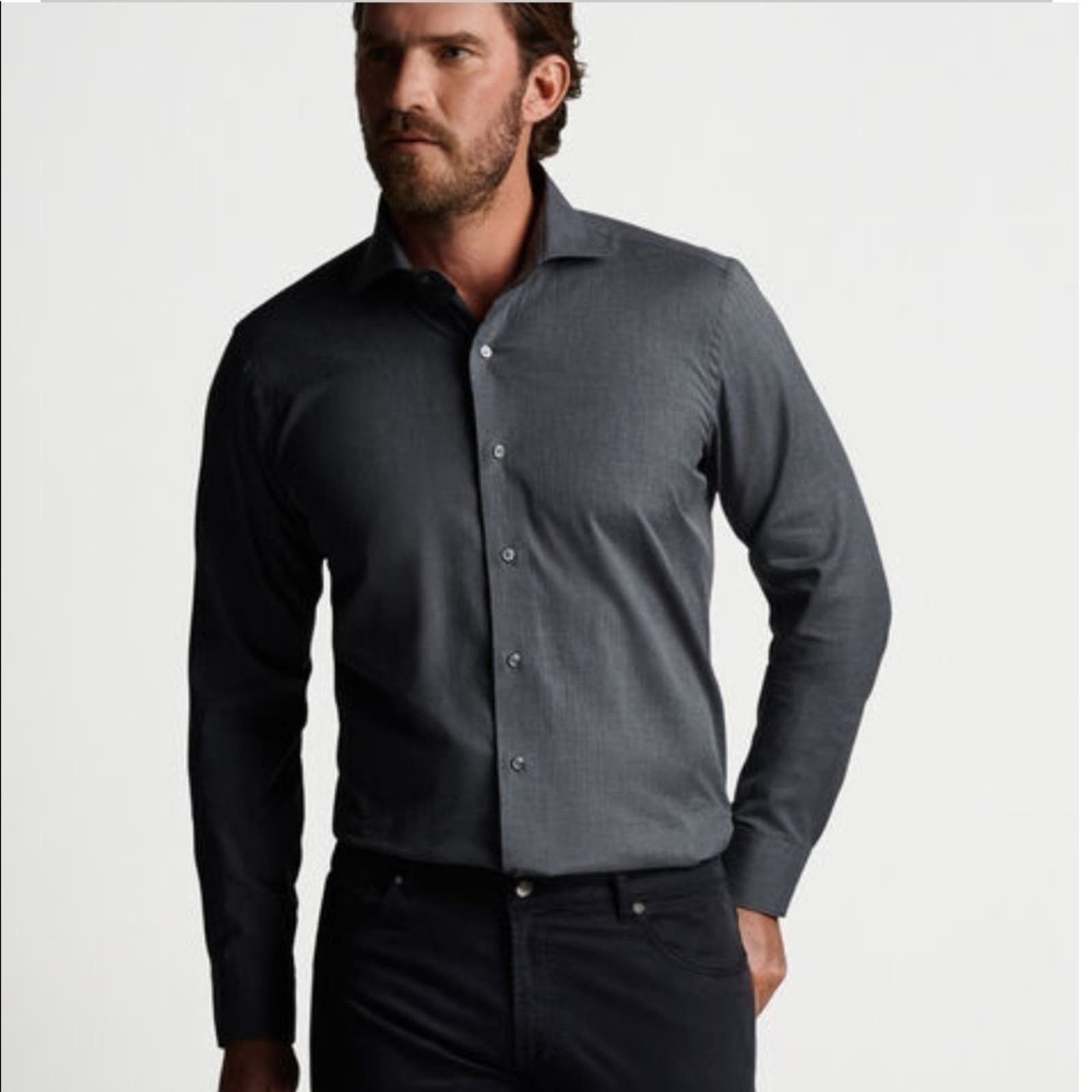 image of Peter Millar Parker Winter Soft Twill Sport Shirt Charcoal M in Grey, Men's (Size Medium)
