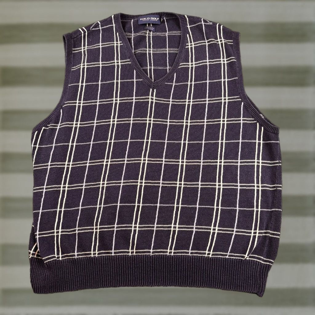 Polo Ralph Lauren VINTAGE Polo Ralph Lauren Sweater Vest Shirt Mens XL Navy Windowpane V Neck Linen 90s Size US XL / EU 56 / 4 - 1 Thumbnail