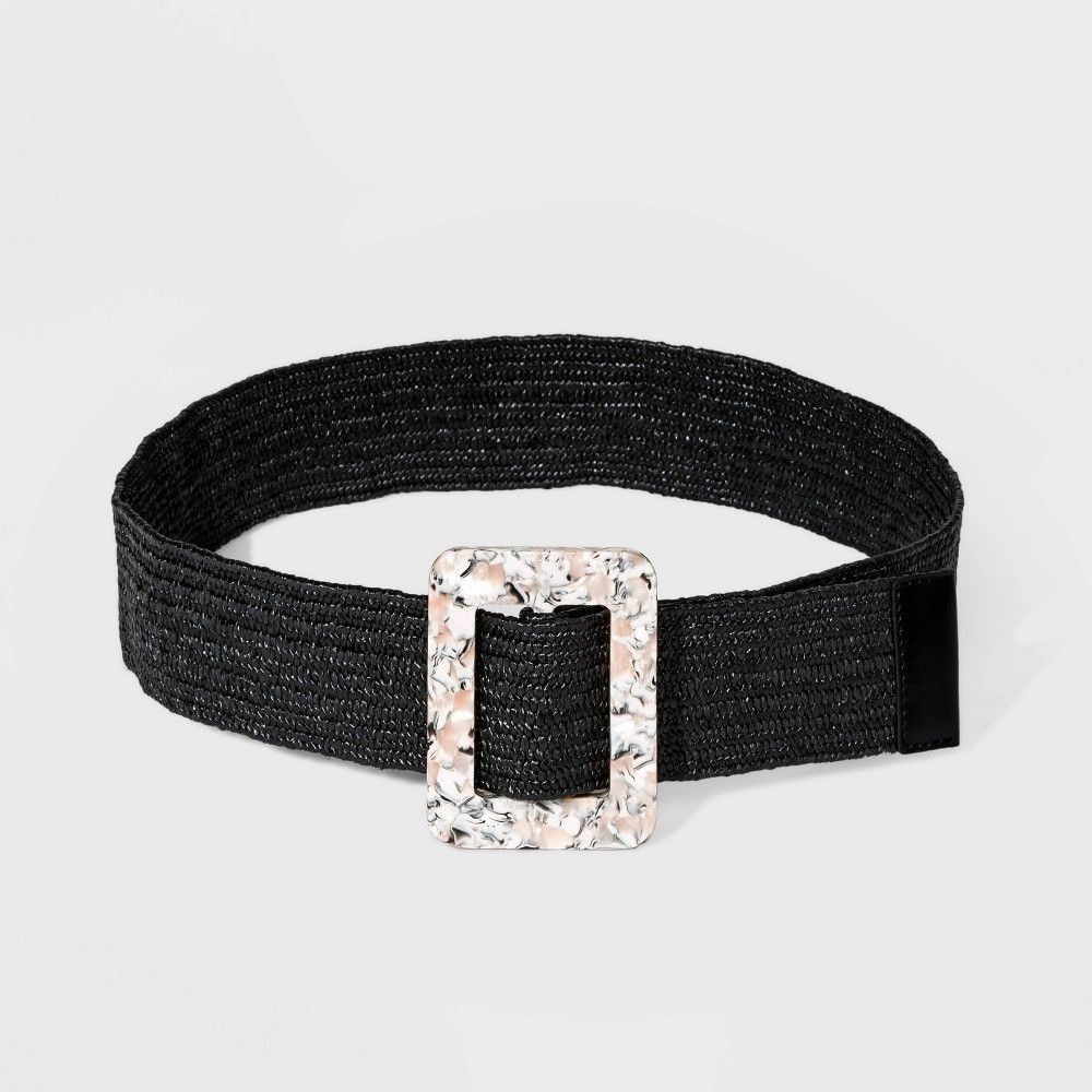 Other Womens Confetti Resin Buckle Stretch Straw Belt - Black/Brow Size ONE SIZE - 1 Thumbnail