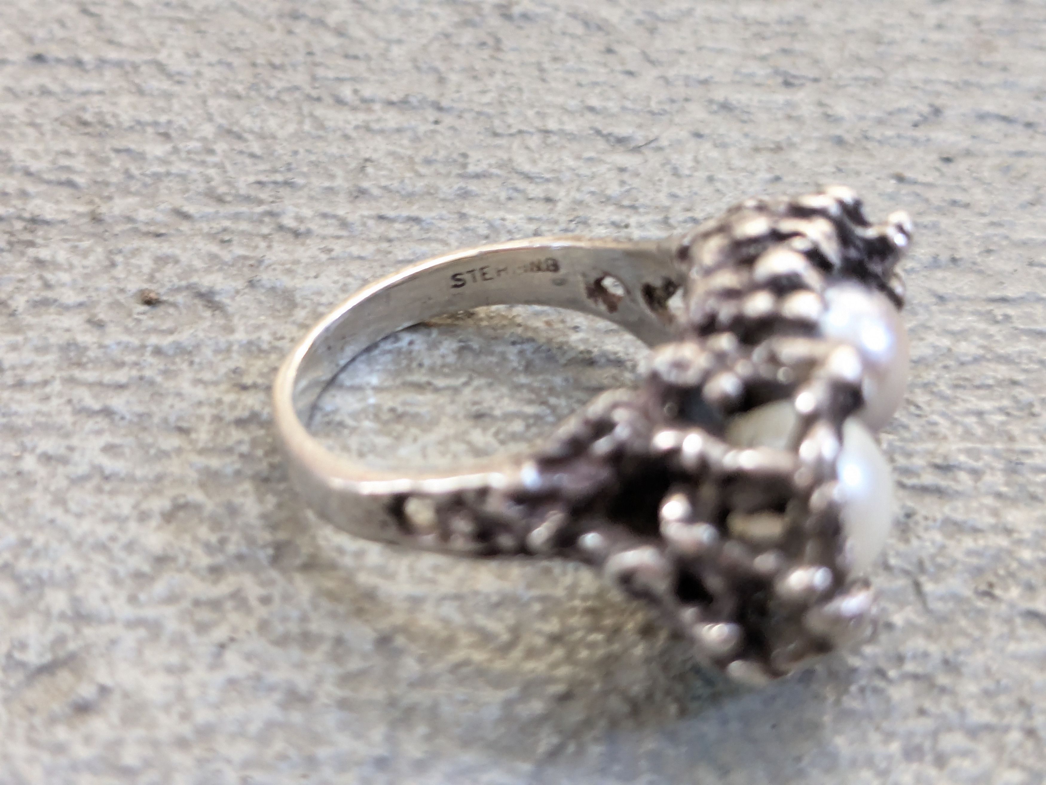 Other Vintage Sterling Silver Ring Pearl Brutalist Modern Abstract Size ONE SIZE - 8 Thumbnail