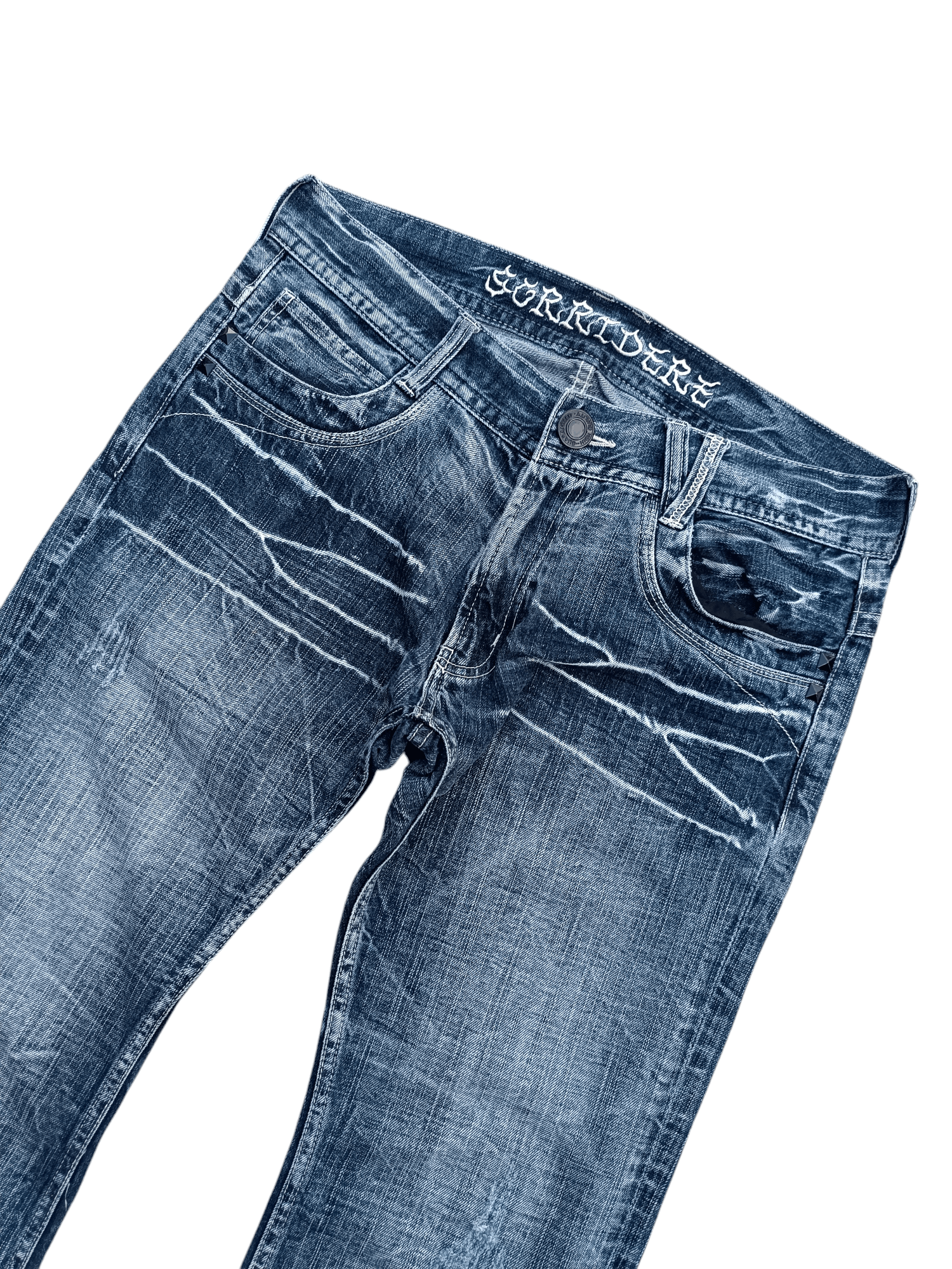 If Six Was Nine FLARED💥SORRIDERE WHISKERS FADED DENIM PANT Size US 34 / EU 50 - 8 Thumbnail