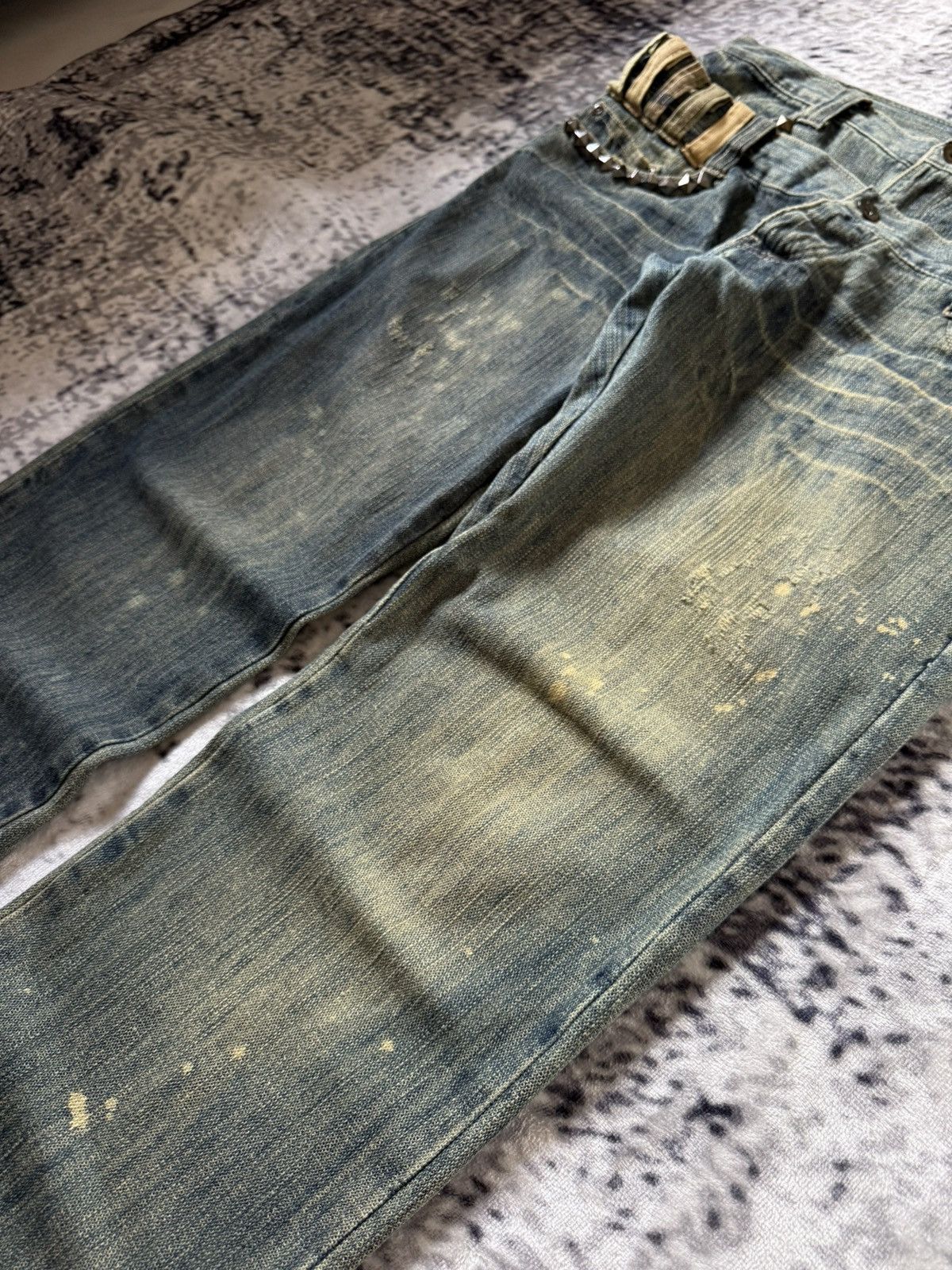 20471120 Gumu Japan Green Mud Wash Double Waist Double Studs Jeans Size US 32 / EU 48 - 9 Thumbnail
