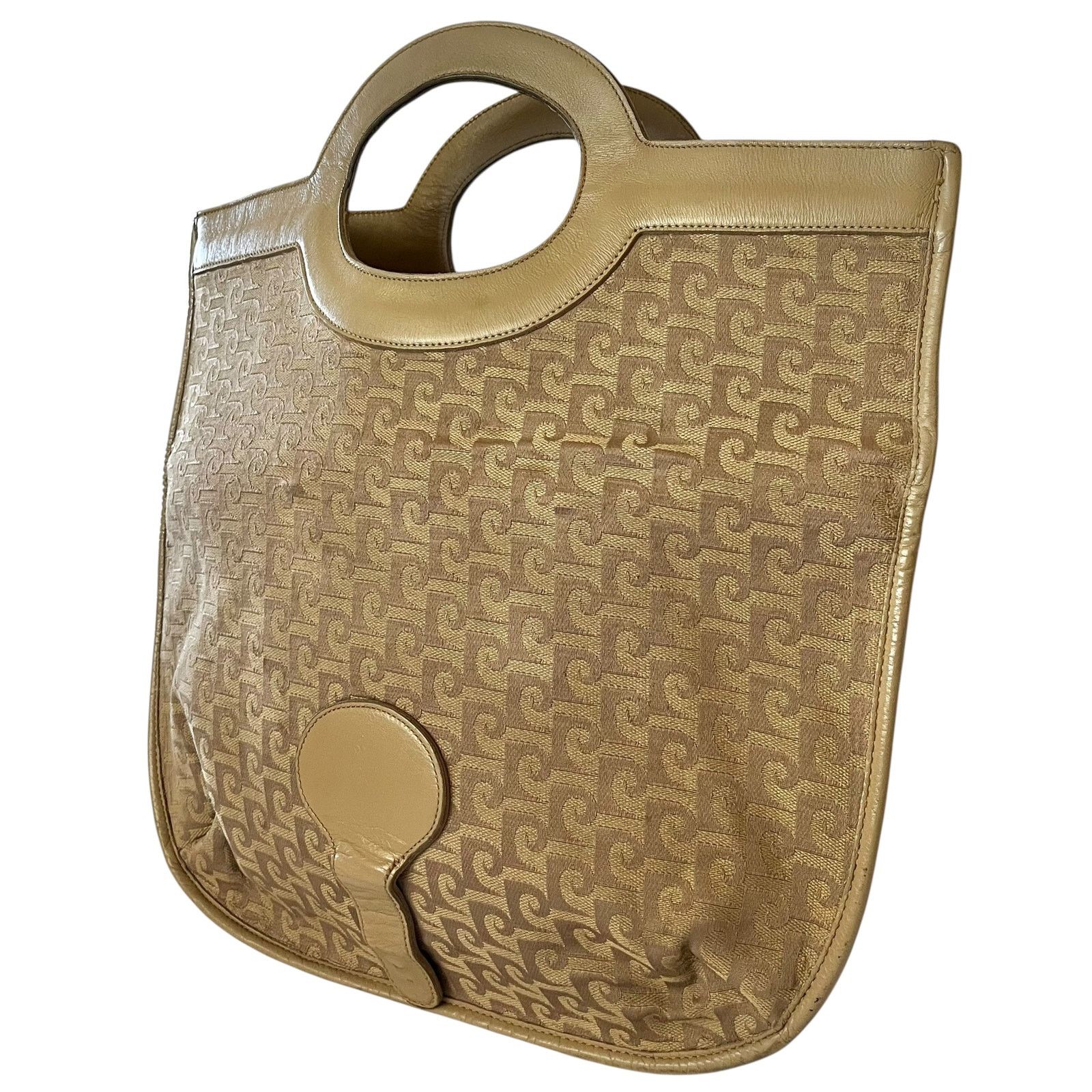 Pierre Cardin × Vintage Pierre Cardin Vintage Jacquard Beige Leather Foldover Tote Size ONE SIZE - 9 Thumbnail