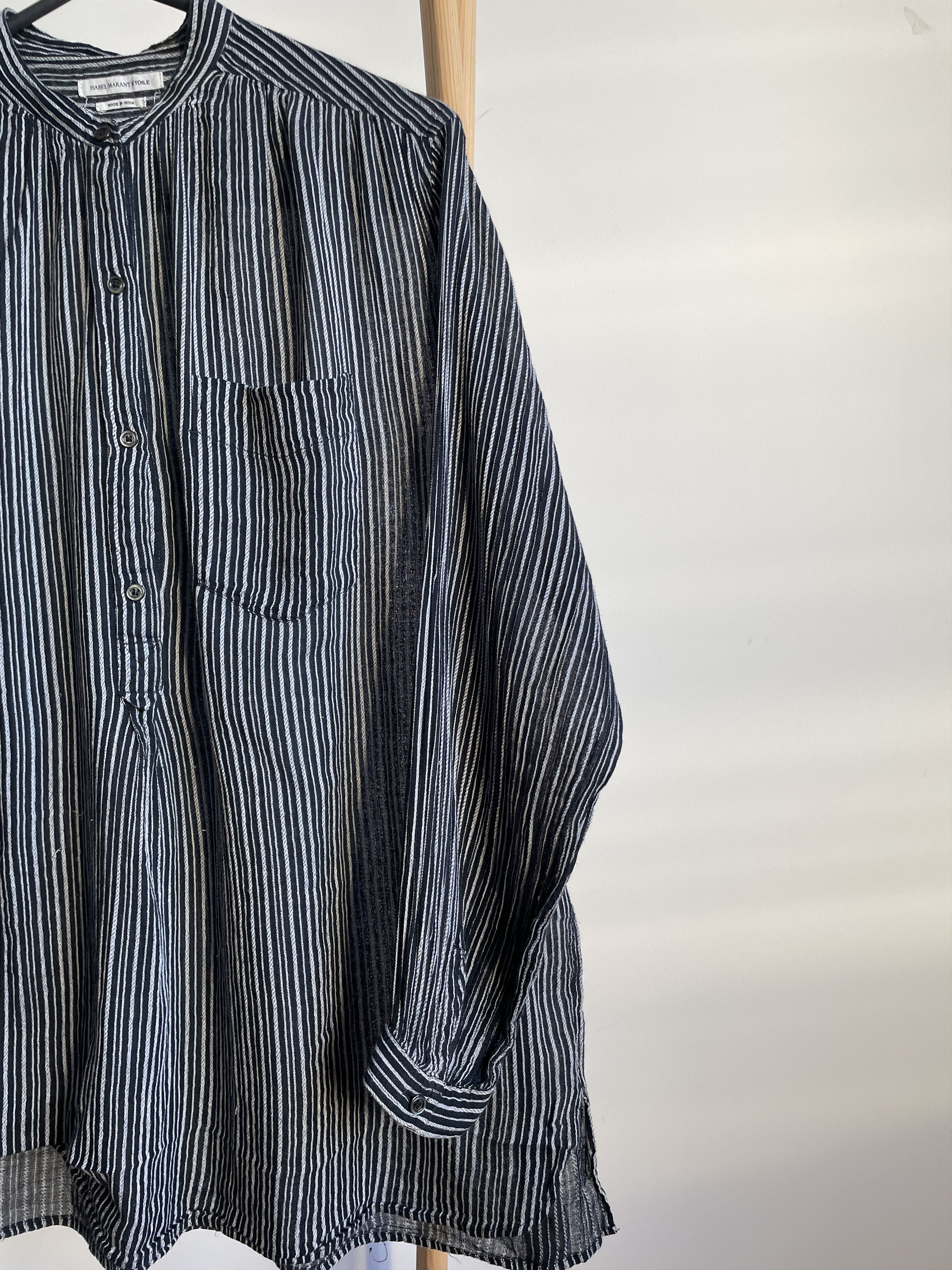 Isabel Marant Etoile Isabel Marant Etoile Collarless Striped Grandad Blouse Size XS / US 0-2 / IT 36-38 - 7 Thumbnail