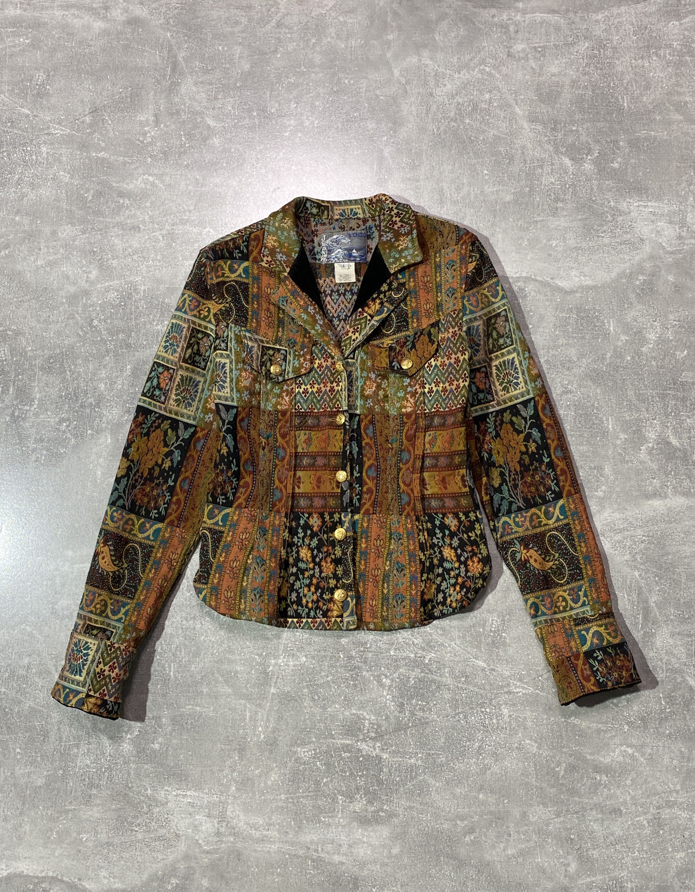 Kenzo Vintage 80s KENZO Tapestry Boho Patchwork Blazer Coat Flora Size L / US 10 / IT 46 - 1 Thumbnail