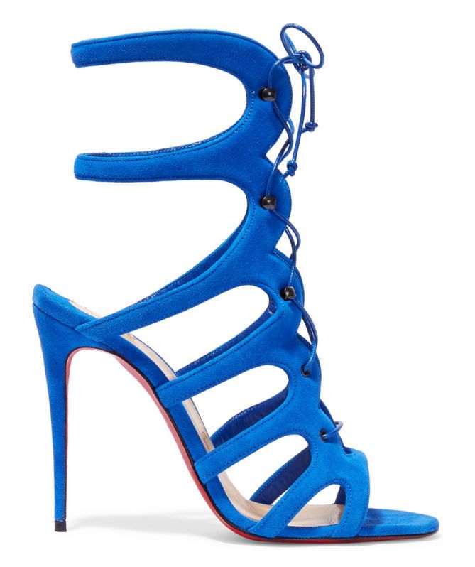 Christian Louboutin Amazoulo 100 Electric Blue Lace Up Tie Sandal Heel Pump 35 Size US 5 / IT 35 - 7 Thumbnail