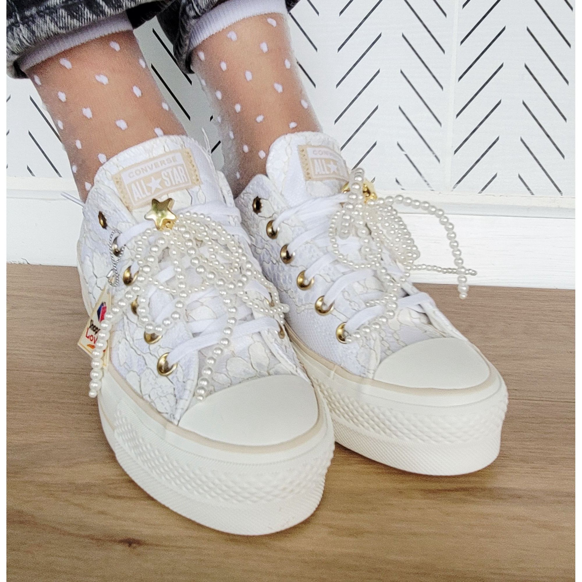 ⭐Converse Chuck Taylor Platform Pearls Lace 10 Women Shoes P
