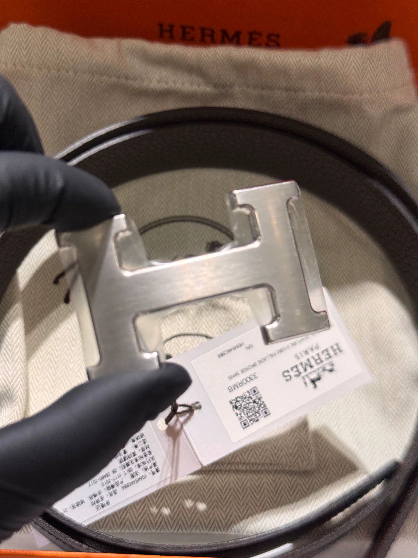 Hermes HERMES Double Cowhide 32mm 100cm Belt Black Choc H Silver K Size ONE SIZE - 3 Thumbnail