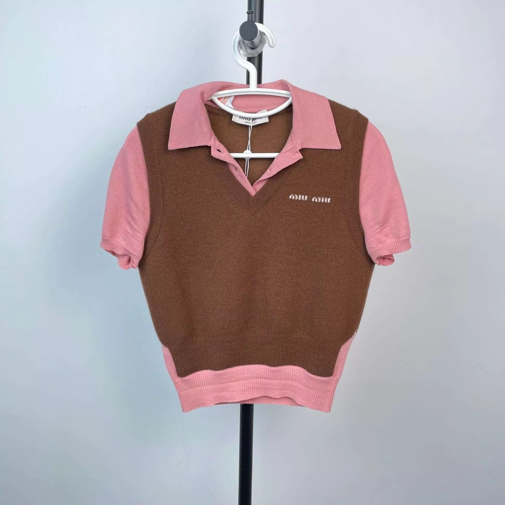 Miu Miu MIU MIU 97 New Pink & Brown Color Blocked Polo Shirt 38 Size XS / US 0-2 / IT 36-38 - 1 Thumbnail