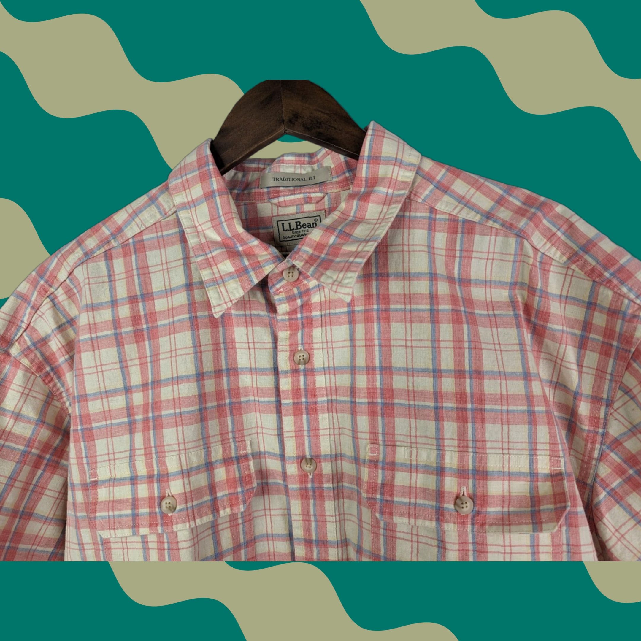 Vintage VINTAGE LL Bean Pink Plaid Sunwashed Canvas Short Sleeve Button Camp Shirt XLT #288700 Size US XL / EU 56 / 4 - 1 Thumbnail