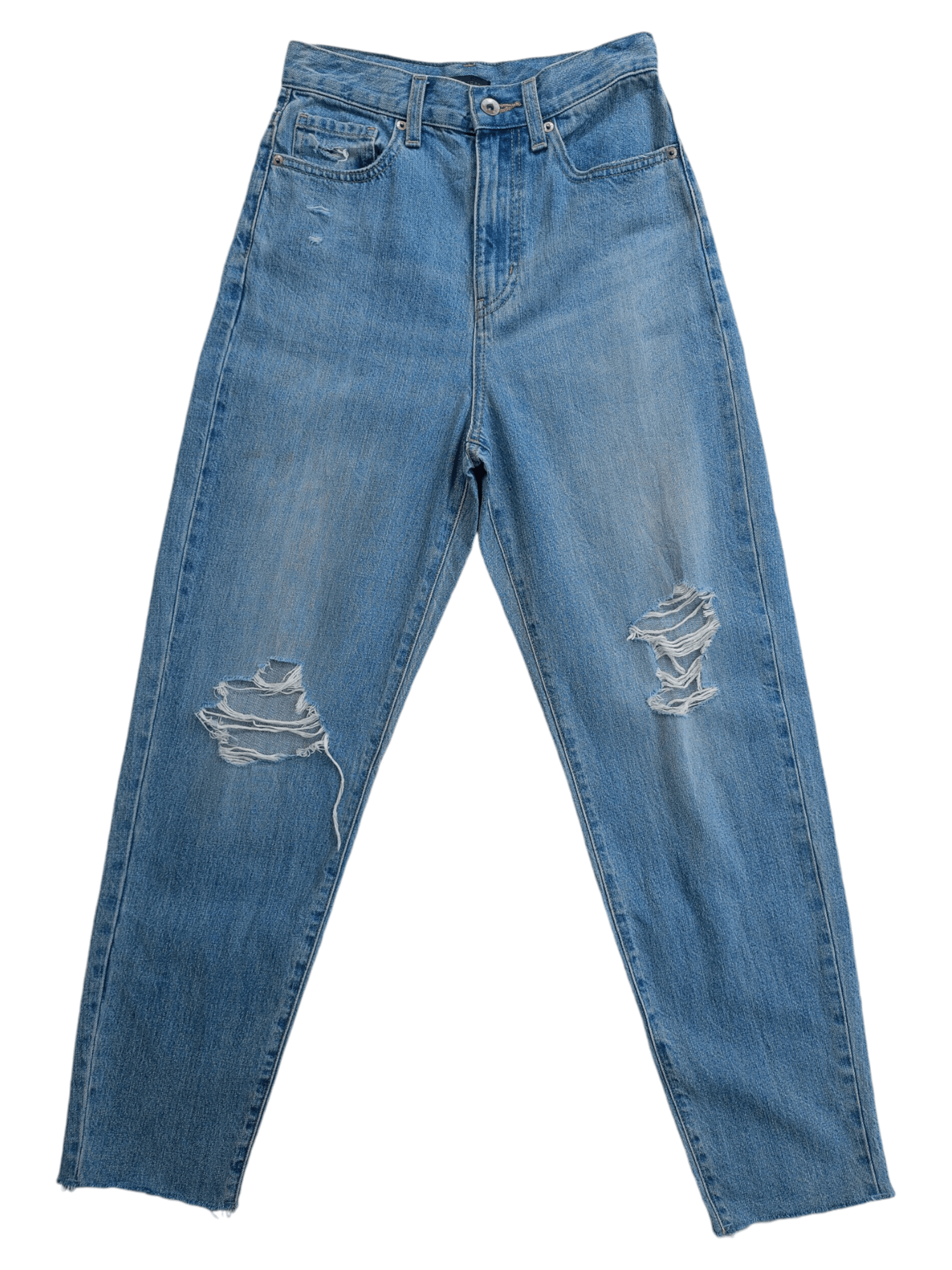 Kaihara Denim × Uniqlo × Vintage UNIQLO Cropped Distressed Relaxed Tapered Streetwear Denim Size 22" - 1 Thumbnail