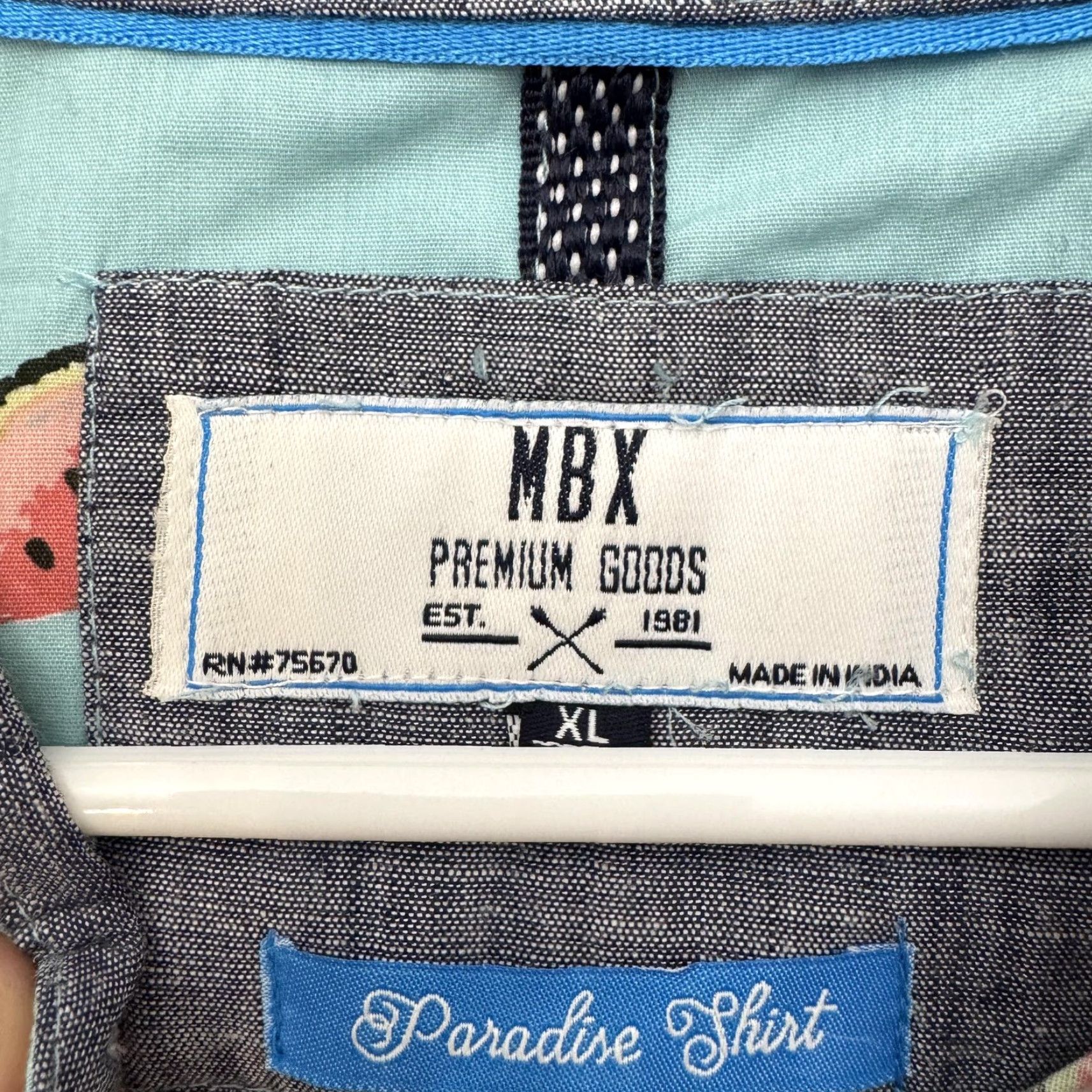 Paradise MBX Paradise Shirt Mens XL Blue Watermelon Kiwi Print Button Up Tropical NWT Size US XL / EU 56 / 4 - 6 Thumbnail