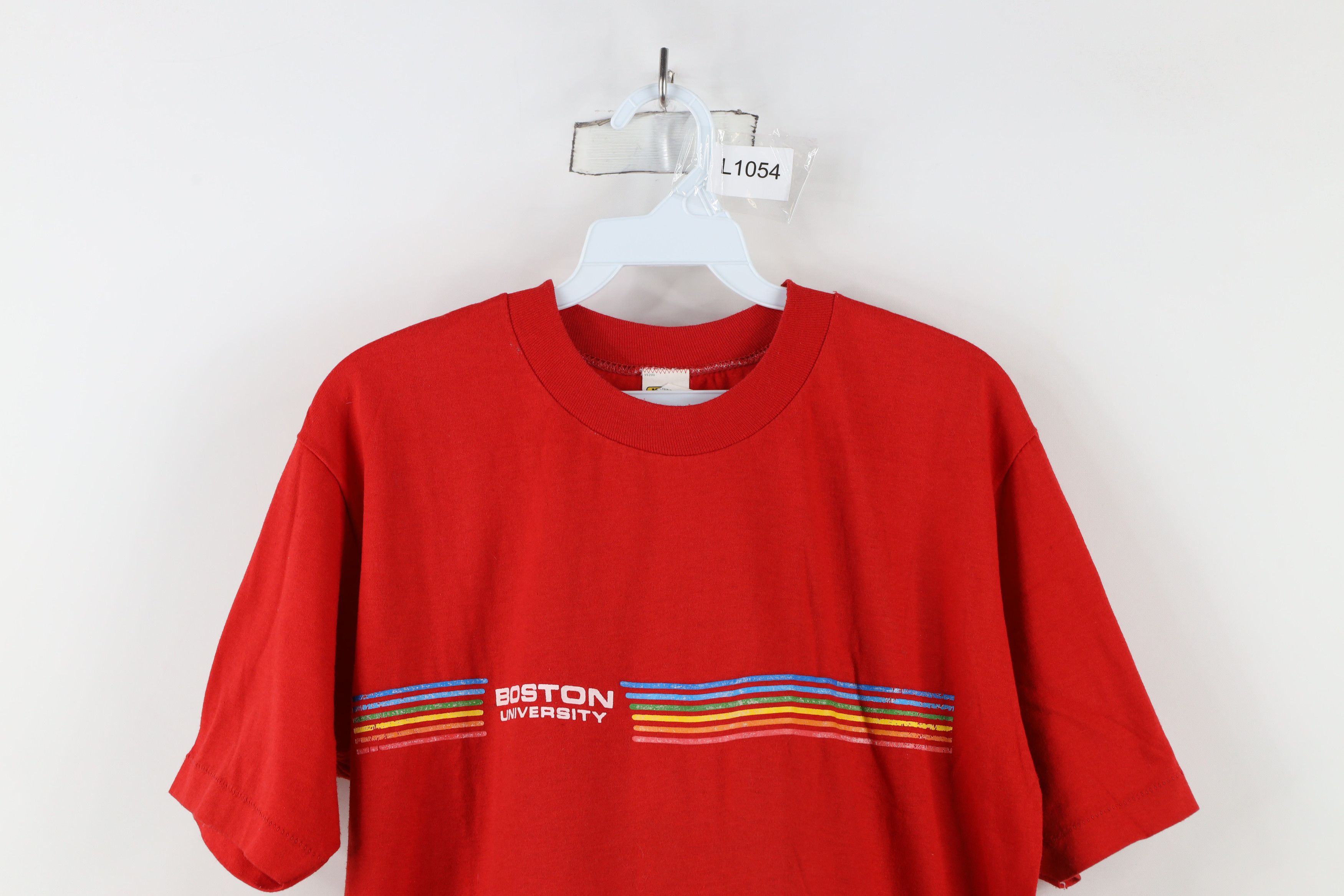 Vintage Vintage 70s 80s Striped Boston University T-Shirt Red USA Size US L / EU 52-54 / 3 - 2 Thumbnail