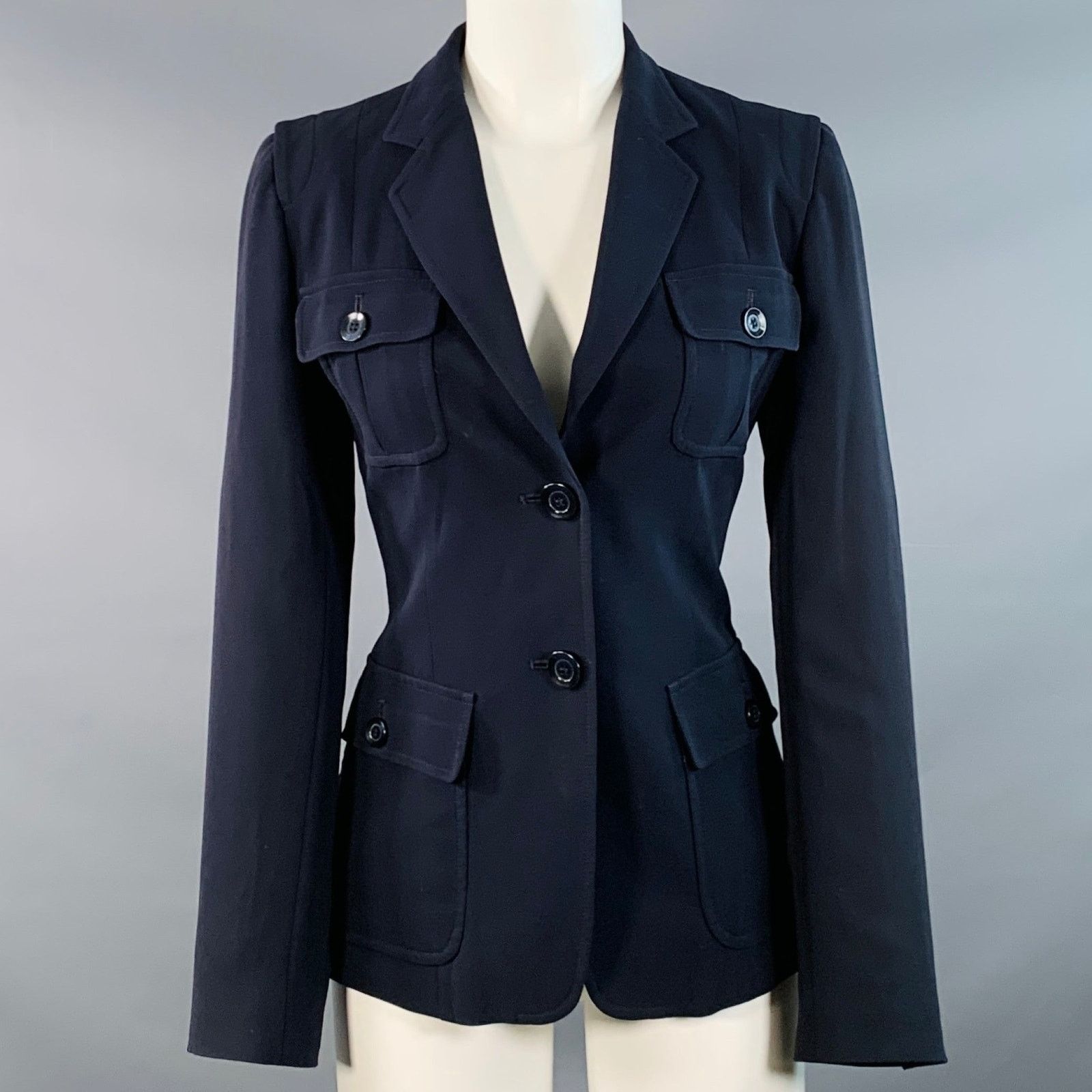 Max Mara 6 Navy Triacetate Blend Notch Lapel Jacket Blazer Size S / US 4 / IT 40 - 1 Thumbnail