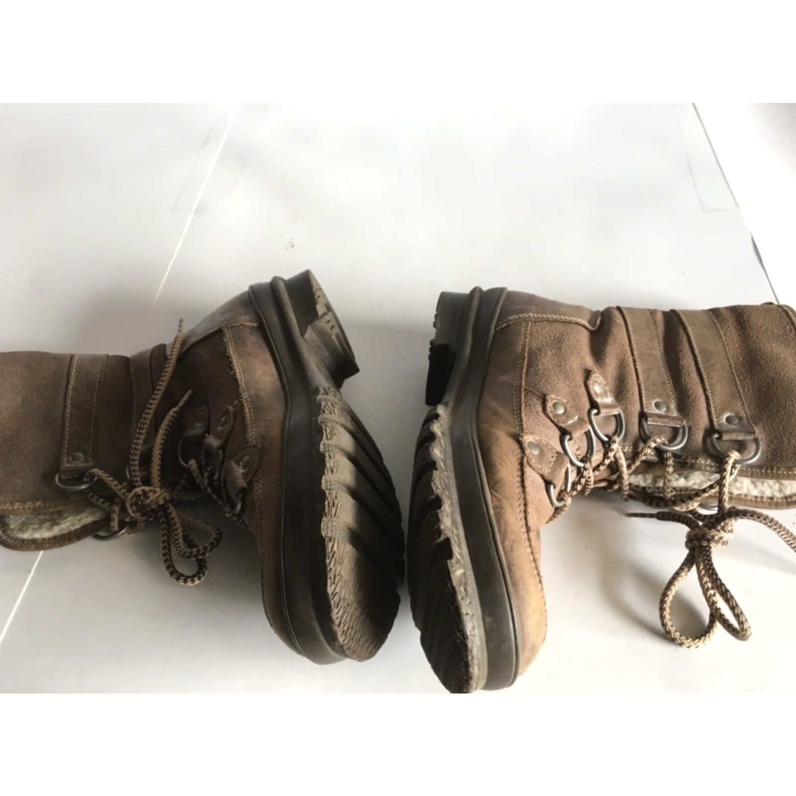 Vintage Bos & Co Boots 39 Lace Up Zip Leather Wool Lined Brown Mitchell Women Mid-Calf Block Heel US 9 EU 39 Vintage No Size US 9 / IT 39 - 7 Thumbnail