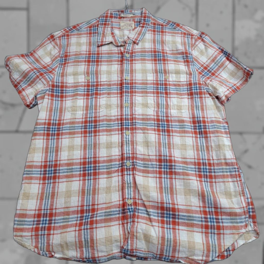 Lucky Brand Lucky Brand Shirt XL Beige Plaid Short Sleeve Linen Cotton Blend Men Size US XL / EU 56 / 4 - 1 Thumbnail