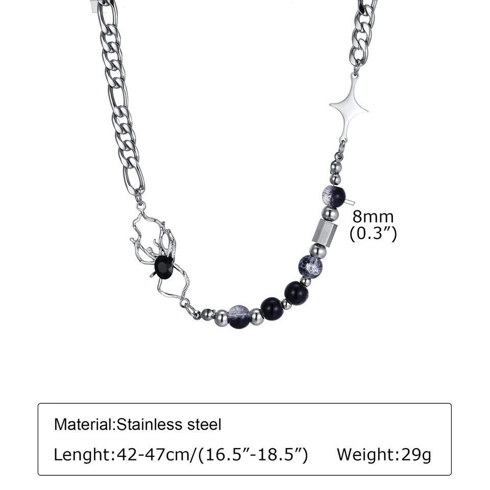 Jewelry 8MM Glass Beads Chain Necklaces Figaro Chain Choker Collar Size ONE SIZE - 4 Thumbnail