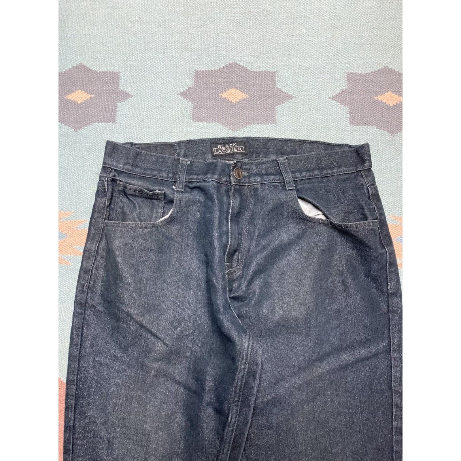 Vintage VINTAGE y2k baggy jeans embroidered grunge black cyber mall goth skater 36x31 Mens Jeans 36 Regular Black Embroidered Grunge Baggy 90s Size US 36 / EU 52 - 5 Thumbnail