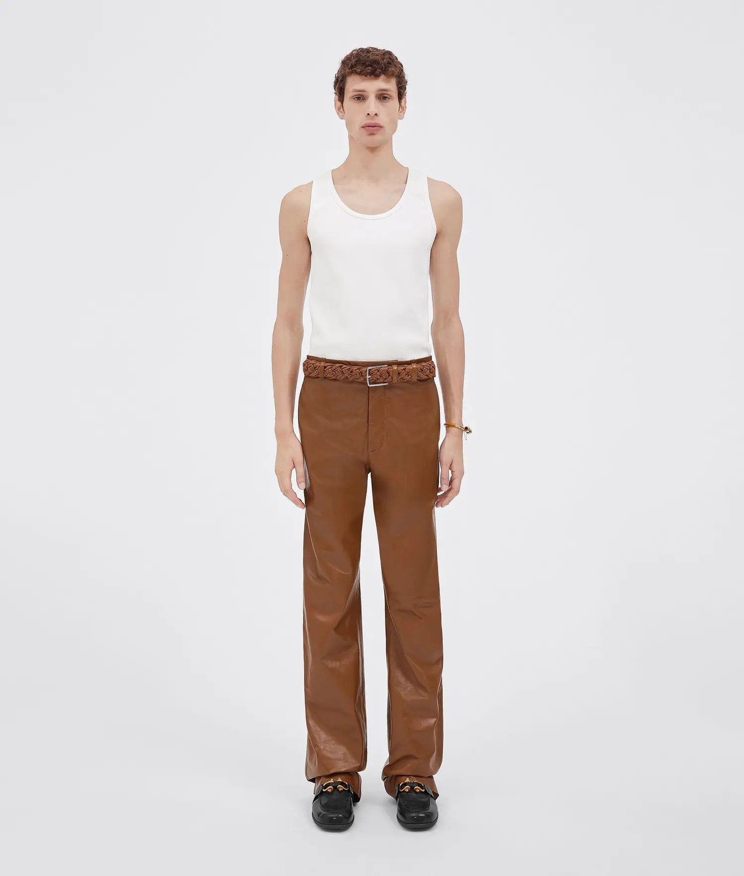Bottega Veneta o1loc1c0325 716101 Straight Leg Shiny Leather Trouser Brown Size US 36 / EU 52 - 1 Thumbnail