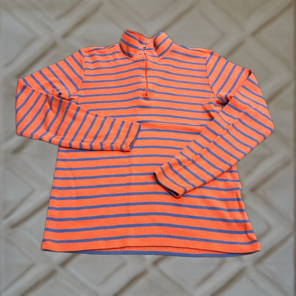 Vintage L.L. Bean Women's Cotton Striped 1/4 Zip Top, Small, Blue Orange, Long Sleeve, Casual, Lightweight Size S / US 4 / IT 40 - 1 Thumbnail