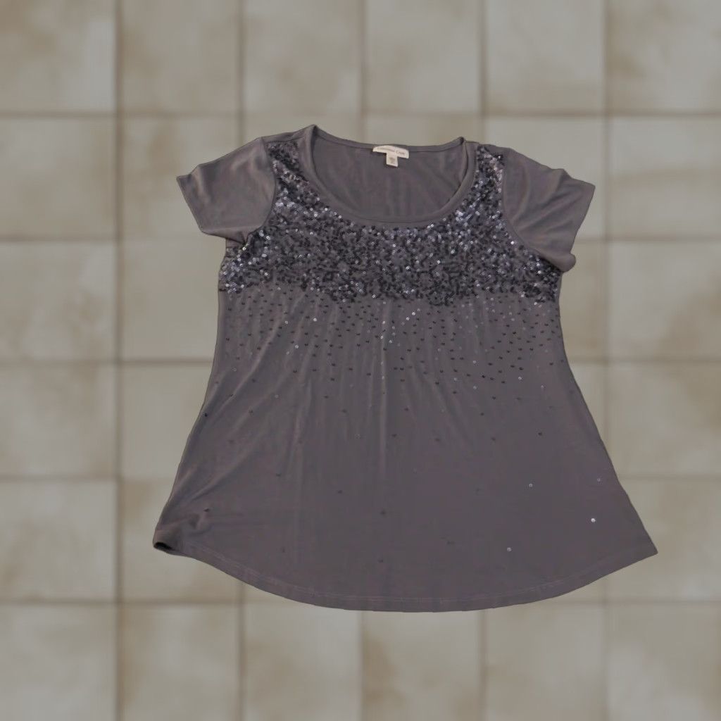 Coldwater Creek Coldwater Creek Shirt Womens Medium Gray Sequin Short Sleeve Scoop Neck Top Size M / US 6-8 / IT 42-44 - 1 Thumbnail