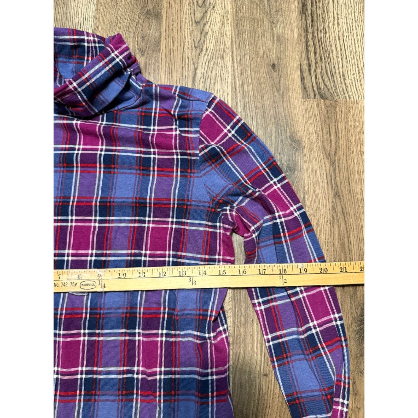 Lands' End Lands' End Shirt Womens Small Purple Plaid Red White Blue Turtle Neck Shaped Fit Size S / US 4 / IT 40 - 7 Thumbnail