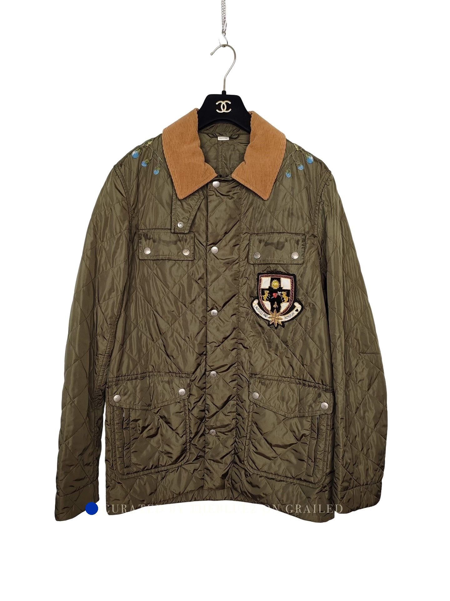 Gucci Green Quilted Jacket with Corduroy Collar and Embroidered Size US S / EU 44-46 / 1 - 1 Thumbnail